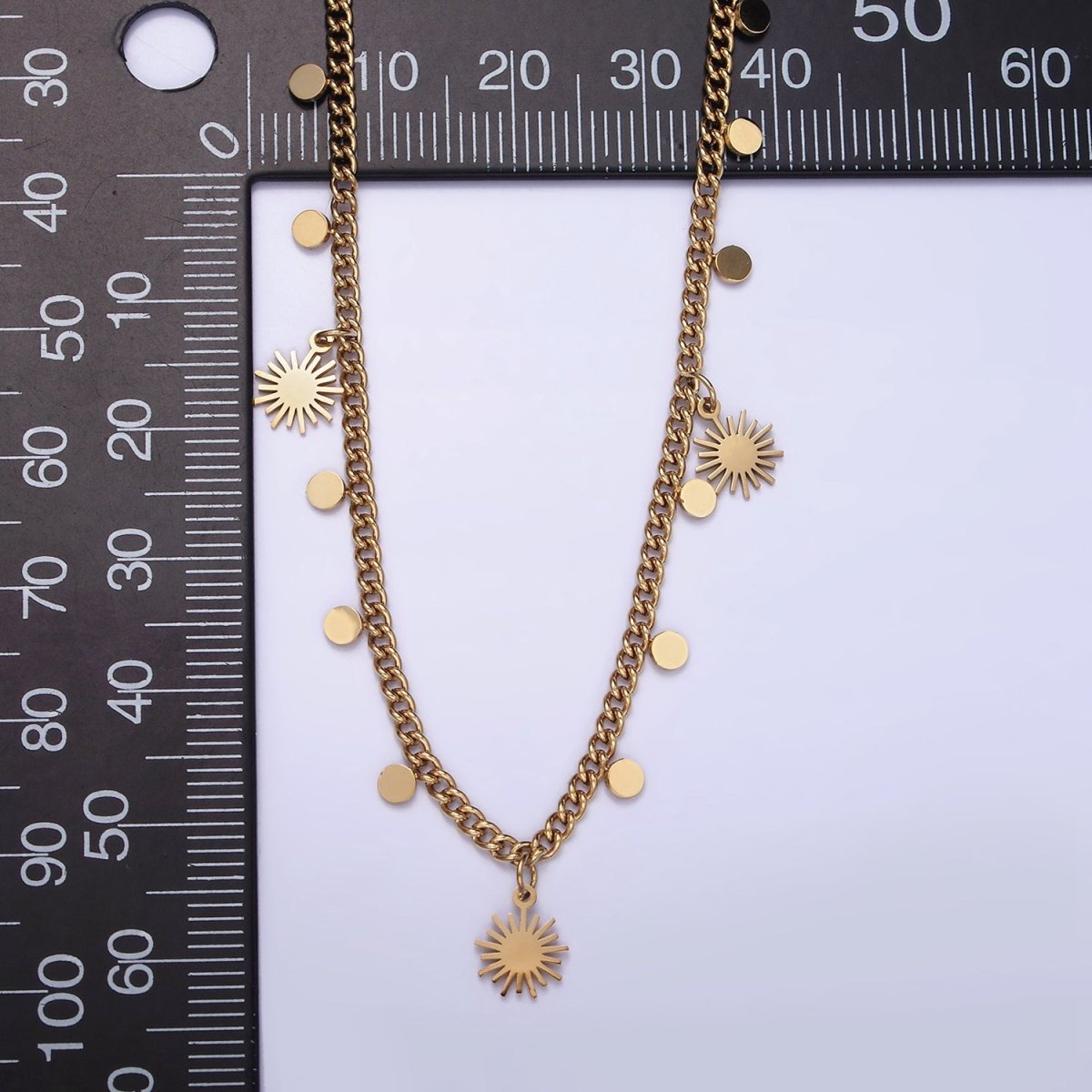 Stainless Steel Celestial Sun Disc 17 Inch Curb Chain Necklace | WA-2078 Clearance Pricing - DLUXCA