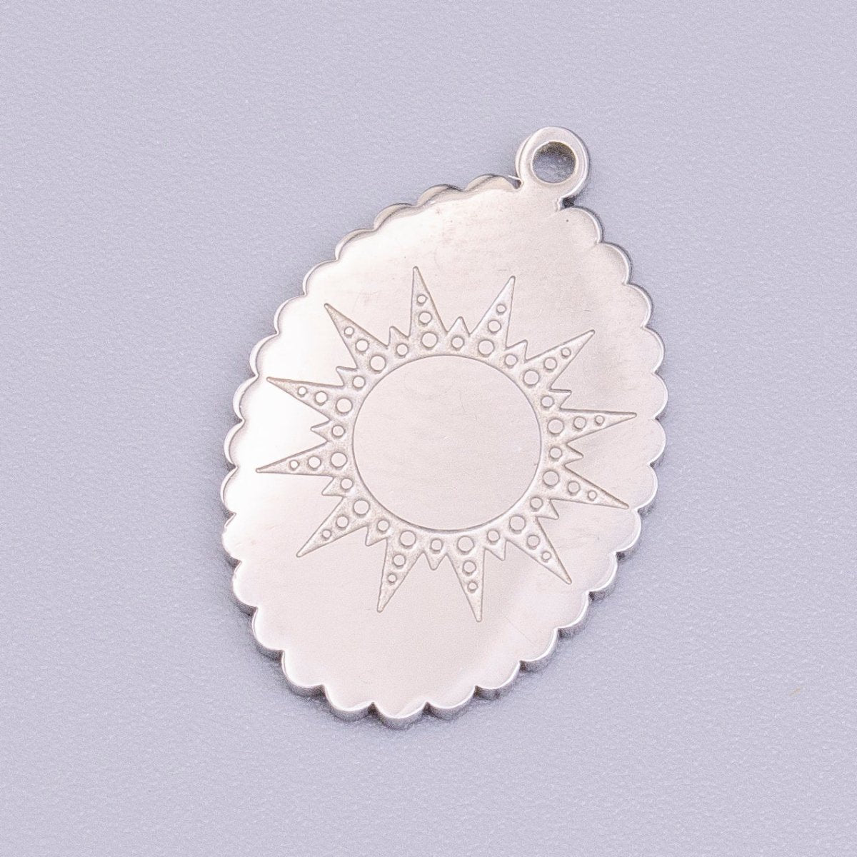 Stainless Steel Celestial Sun Engraved Rounded Oval Charm in Gold & Silver | P-914