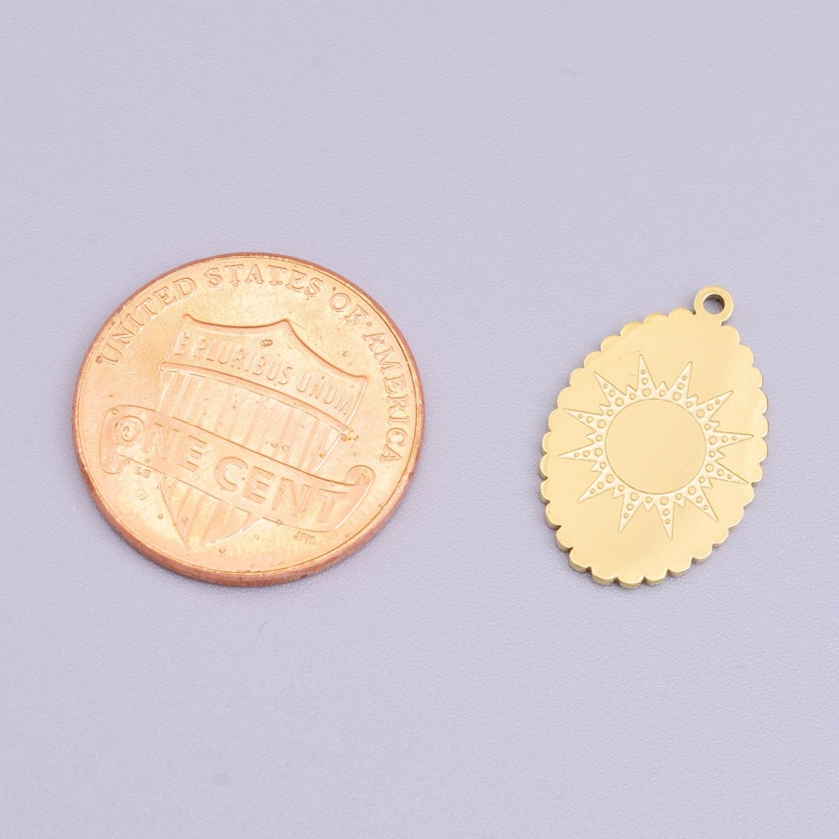 Stainless Steel Celestial Sun Engraved Rounded Oval Charm in Gold & Silver | P-914