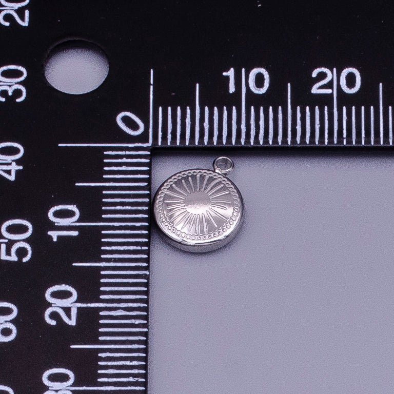 Stainless Steel Celestial Sun Ray Beam Line-Engraved Round Charm in Silver & Gold | P-913