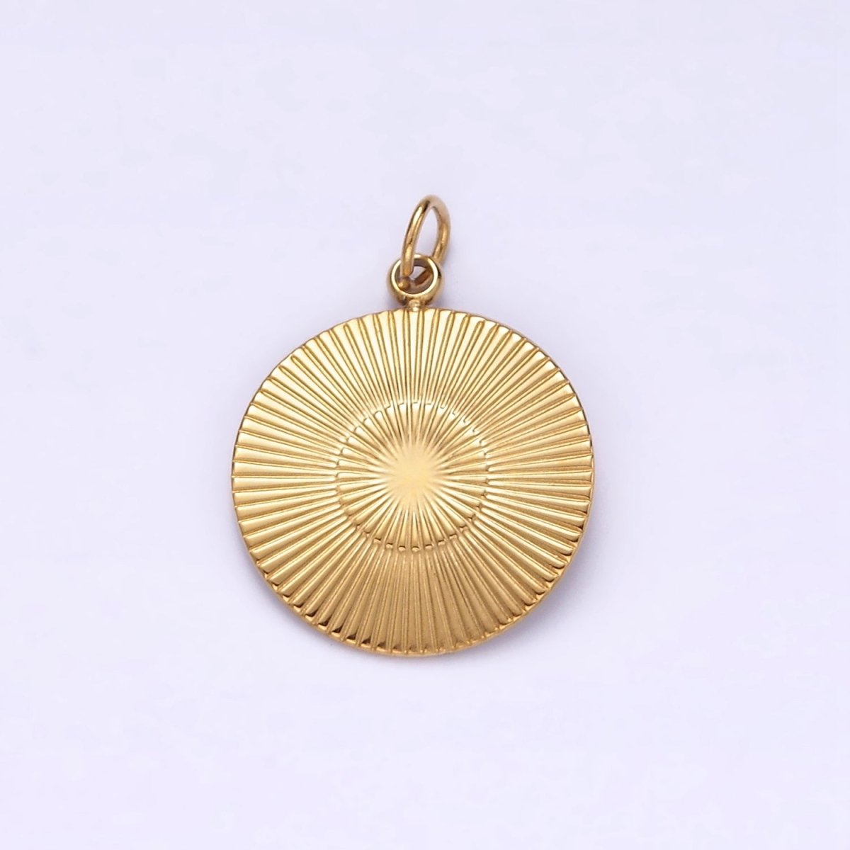 Stainless Steel Celestial Sun Ray Line-Textured Minimalists Round Medallion Charm | P628