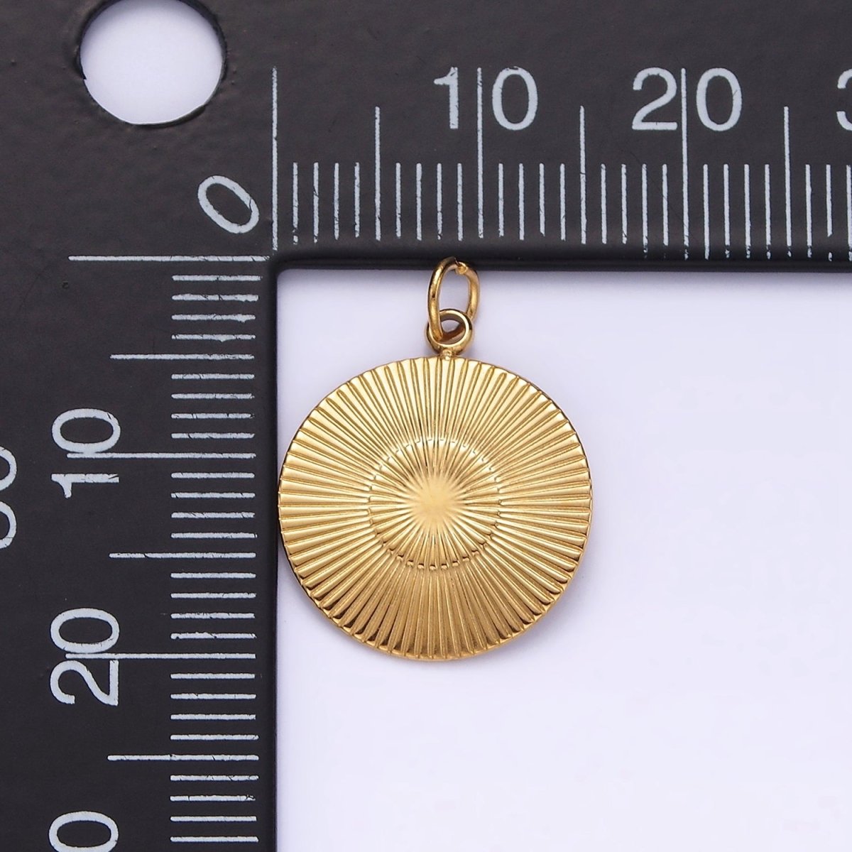 Stainless Steel Celestial Sun Ray Line-Textured Minimalists Round Medallion Charm | P628
