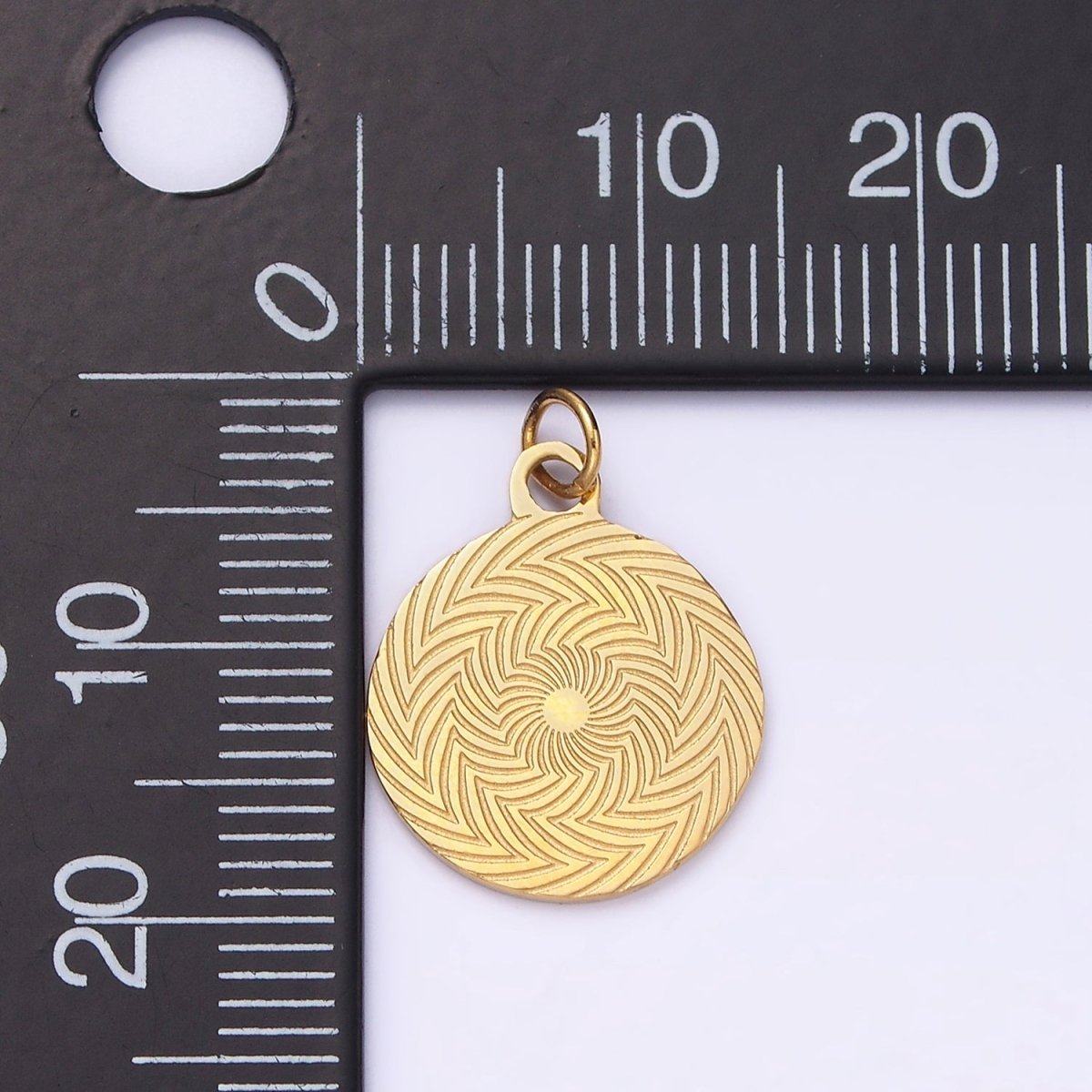 Stainless Steel Celestial Sun Ray Lined Geometric Minimalist Round Charm | P1350 - DLUXCA