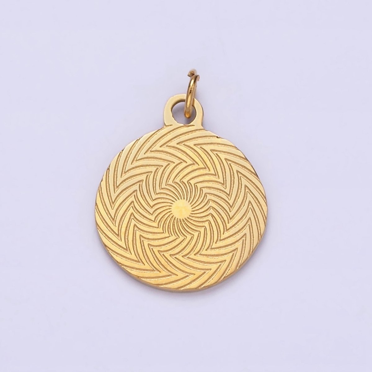 Stainless Steel Celestial Sun Ray Lined Geometric Minimalist Round Charm | P1350 - DLUXCA