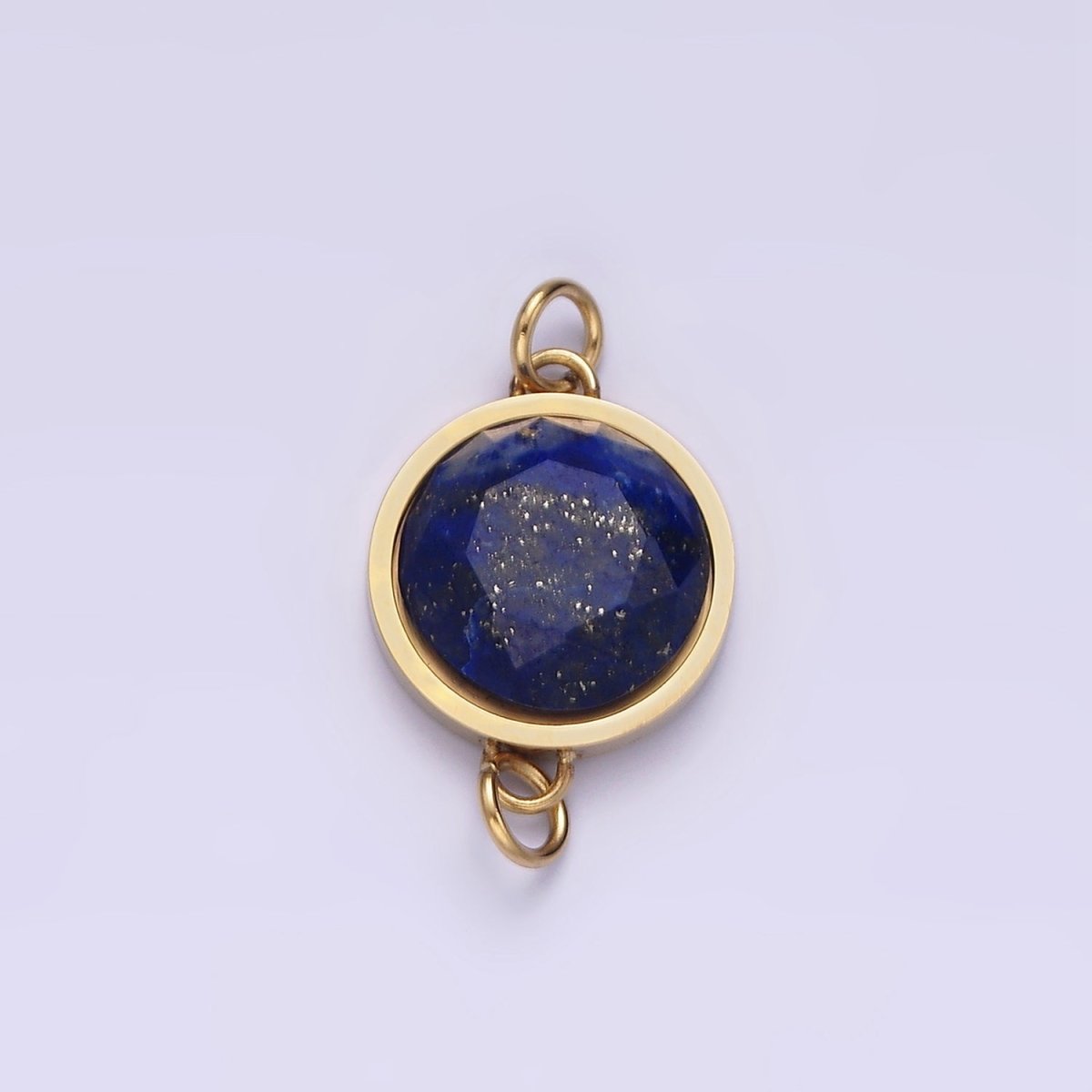 Stainless Steel Charm Connector Black Onyx, Blue Lapiz Multifaceted Round Bezel Link Connector | G713 G714