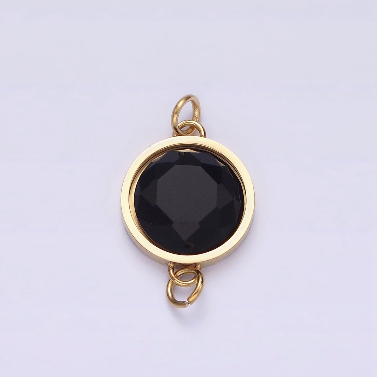 Stainless Steel Charm Connector Black Onyx, Blue Lapiz Multifaceted Round Bezel Link Connector | G713 G714