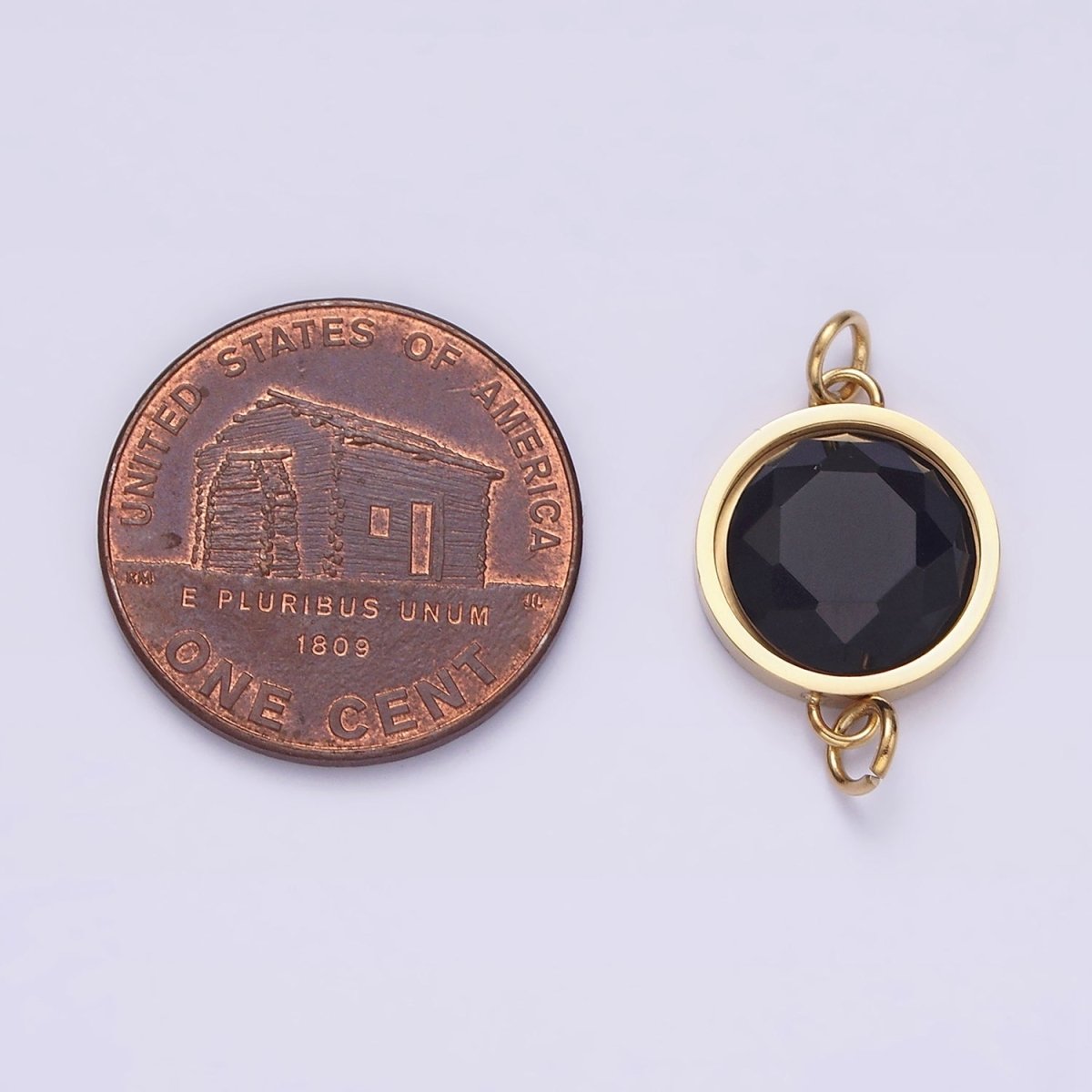 Stainless Steel Charm Connector Black Onyx, Blue Lapiz Multifaceted Round Bezel Link Connector | G713 G714