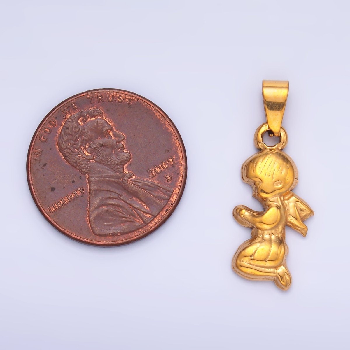 Stainless Steel Cherub Praying Angel Little Boy Pendant | P1550 - DLUXCA