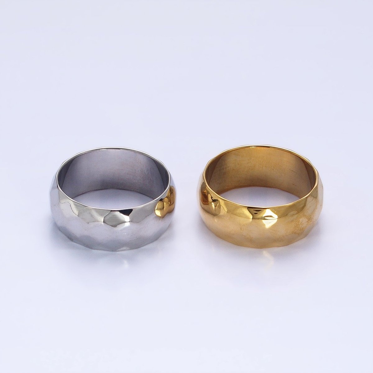 Stainless Steel Chunky Hammered Minimalist Band Ring in Gold & Silver | O-1649~O-1656
