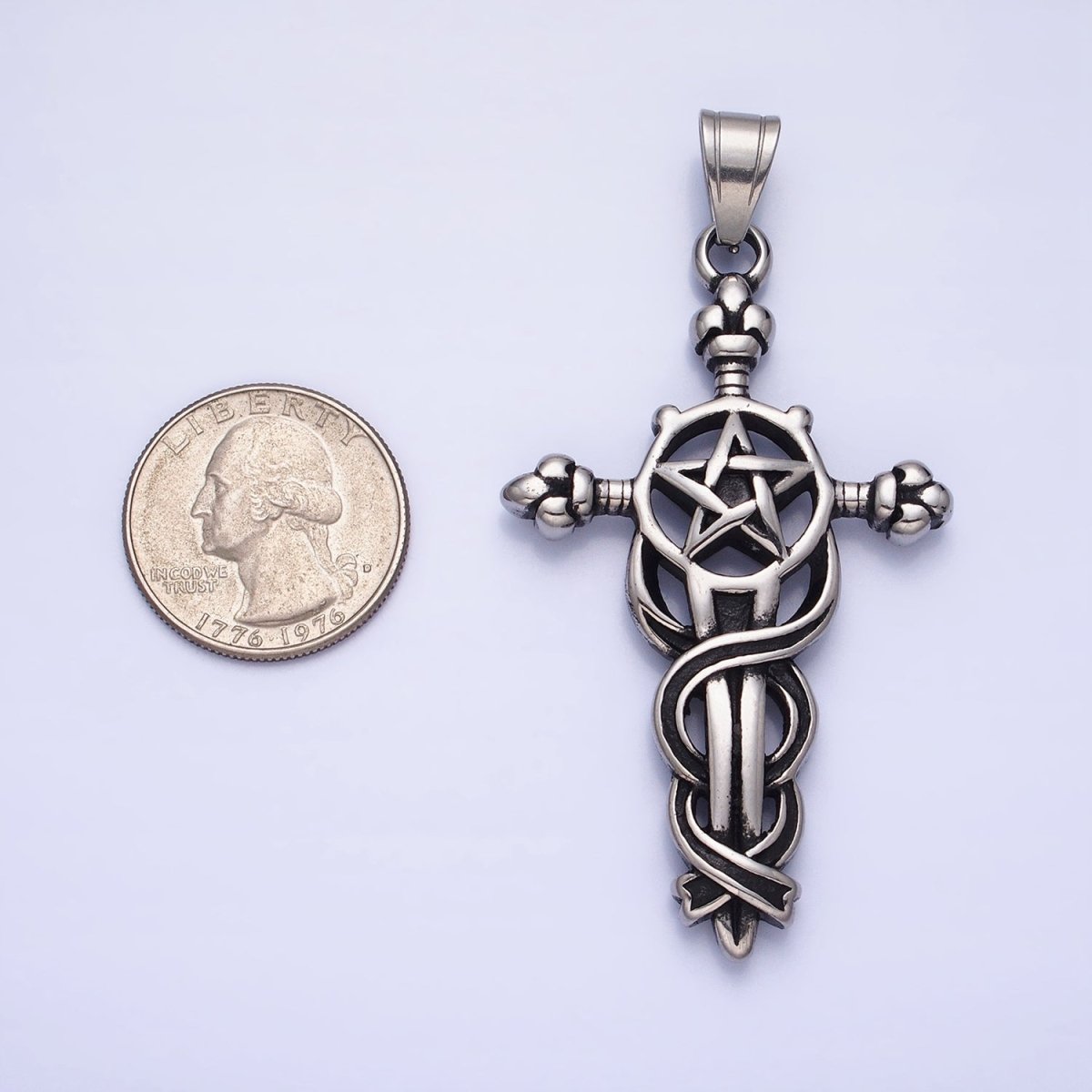 Stainless Steel Circling Medieval Star of David Sword Silver, Gold Pendant | P-1140