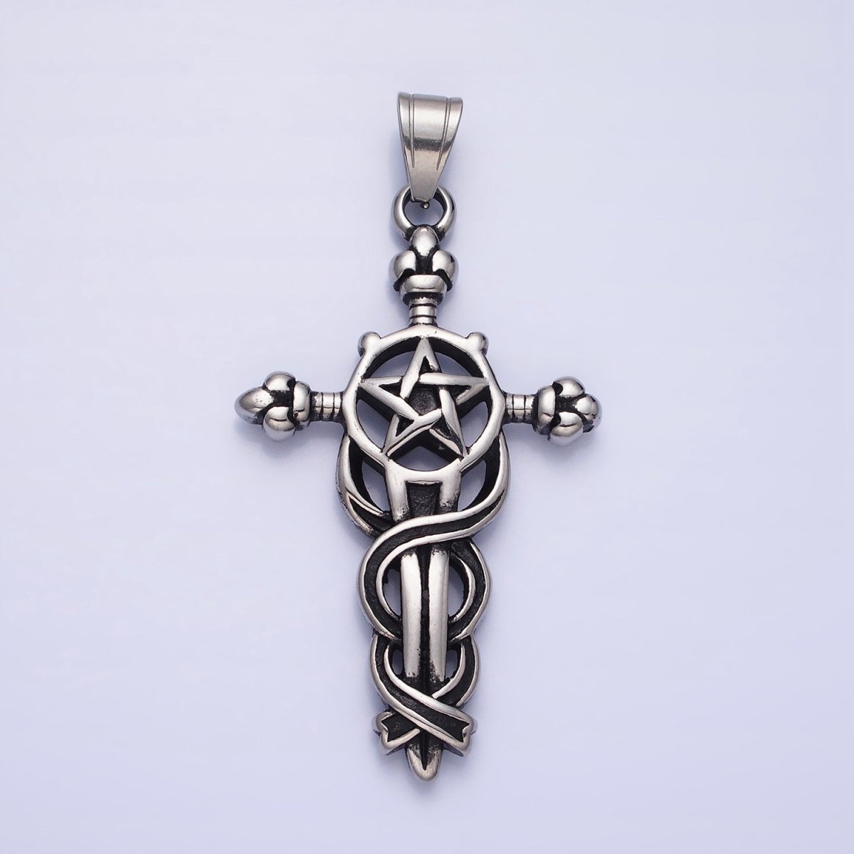 Stainless Steel Circling Medieval Star of David Sword Silver, Gold Pendant | P-1140