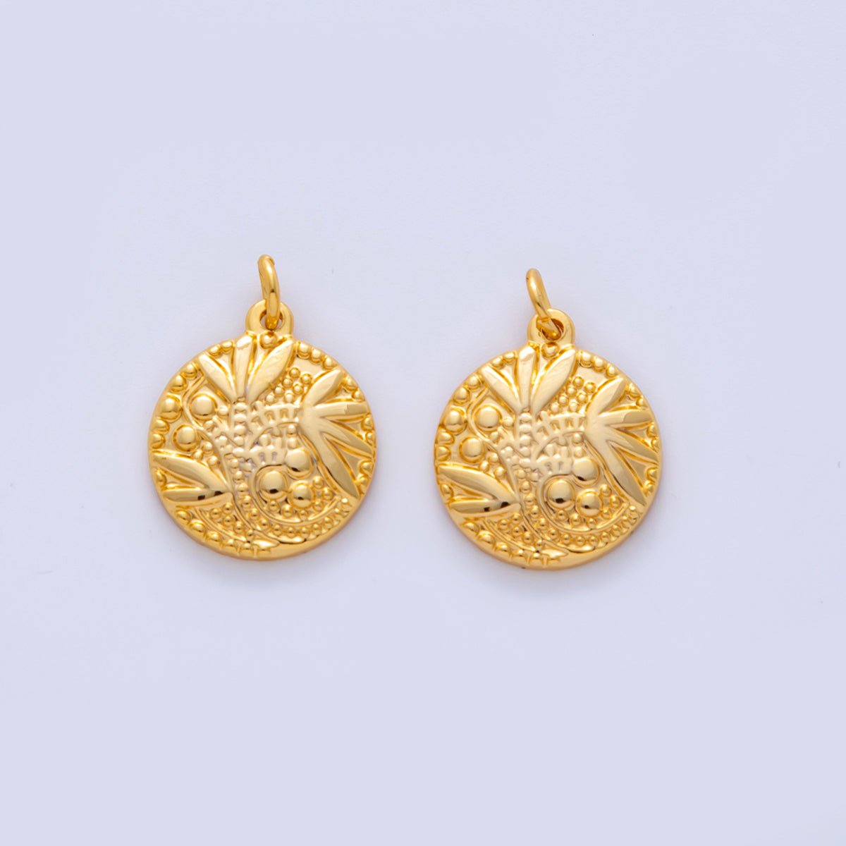 Stainless Steel Circular Plant Flower Dotted Round Charm | AF321 - DLUXCA