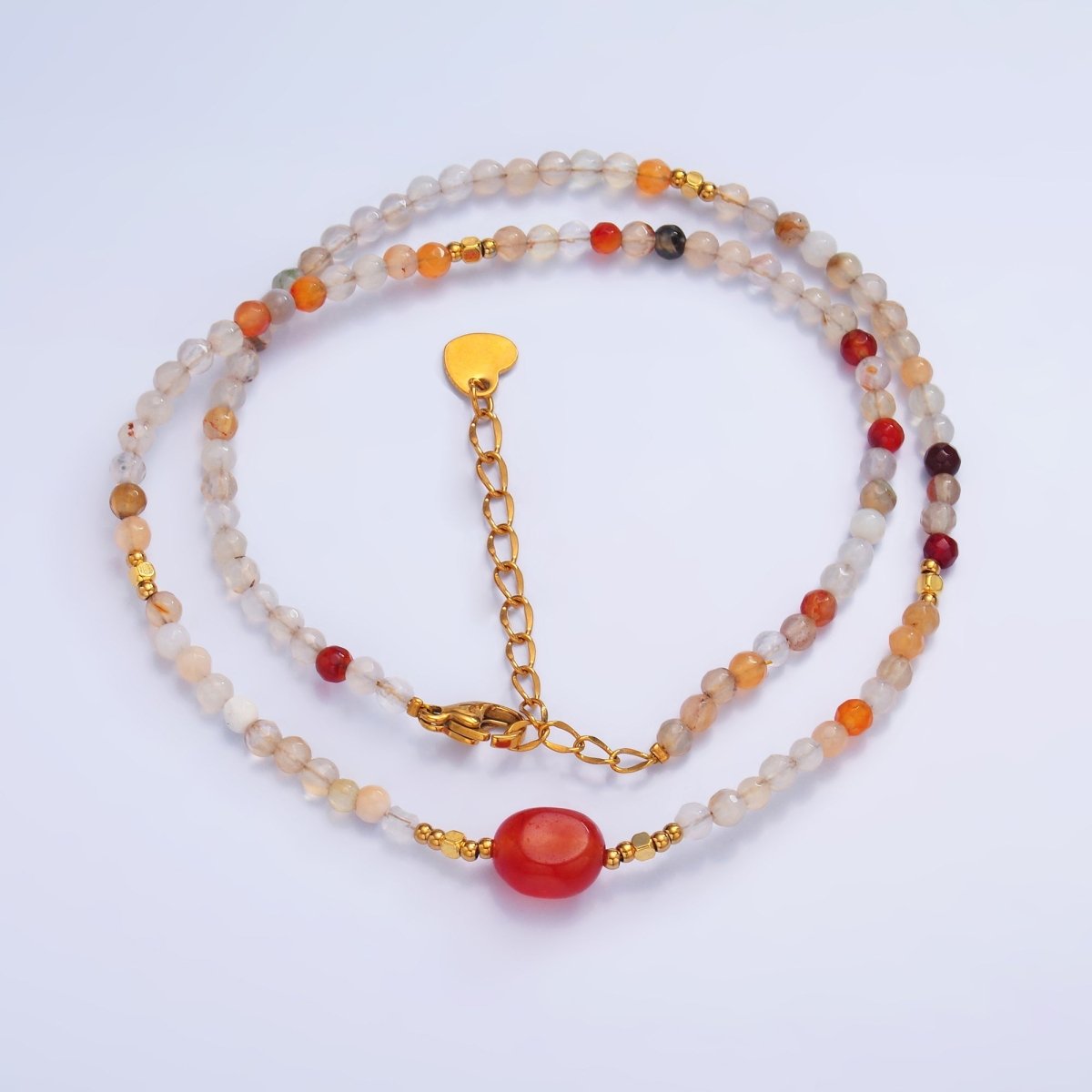 Stainless Steel Citrine Carnelian Natural Gemstone 15.5 Inch Choker Necklace | WA - 3109 - DLUXCA