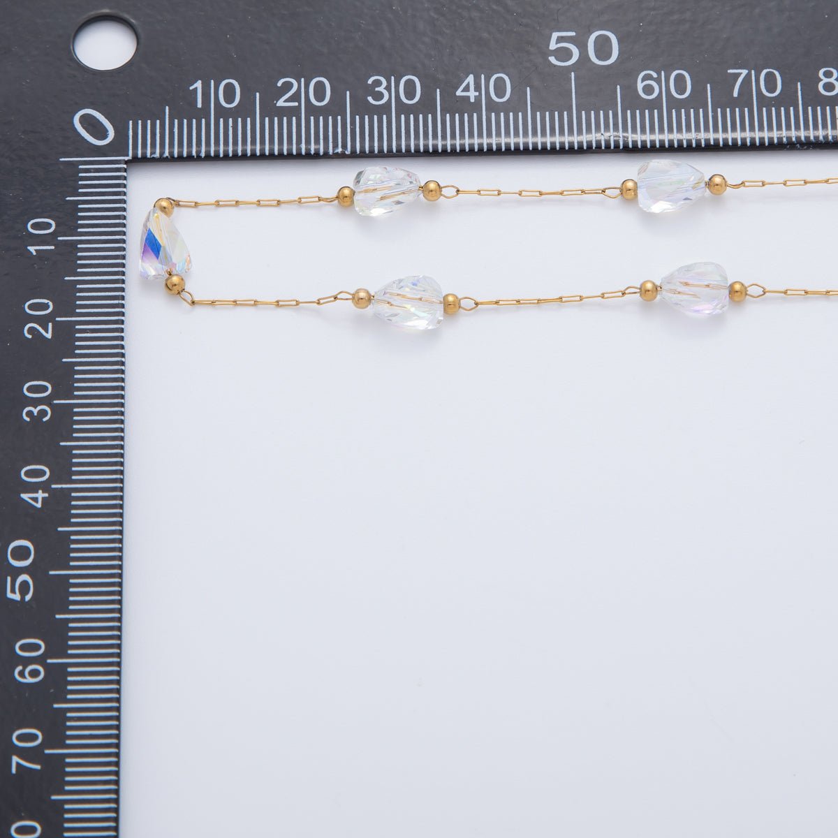 Stainless Steel Clear AB Multifaceted Irregular Gemstone Paperclip Unfinished Chain by Yard | Roll - 1606 - DLUXCA