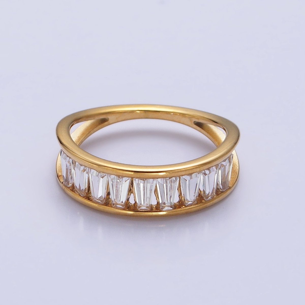 Stainless Steel Clear Baguette Double Band Ring in Gold & Silver | AA-1170~AA-1177