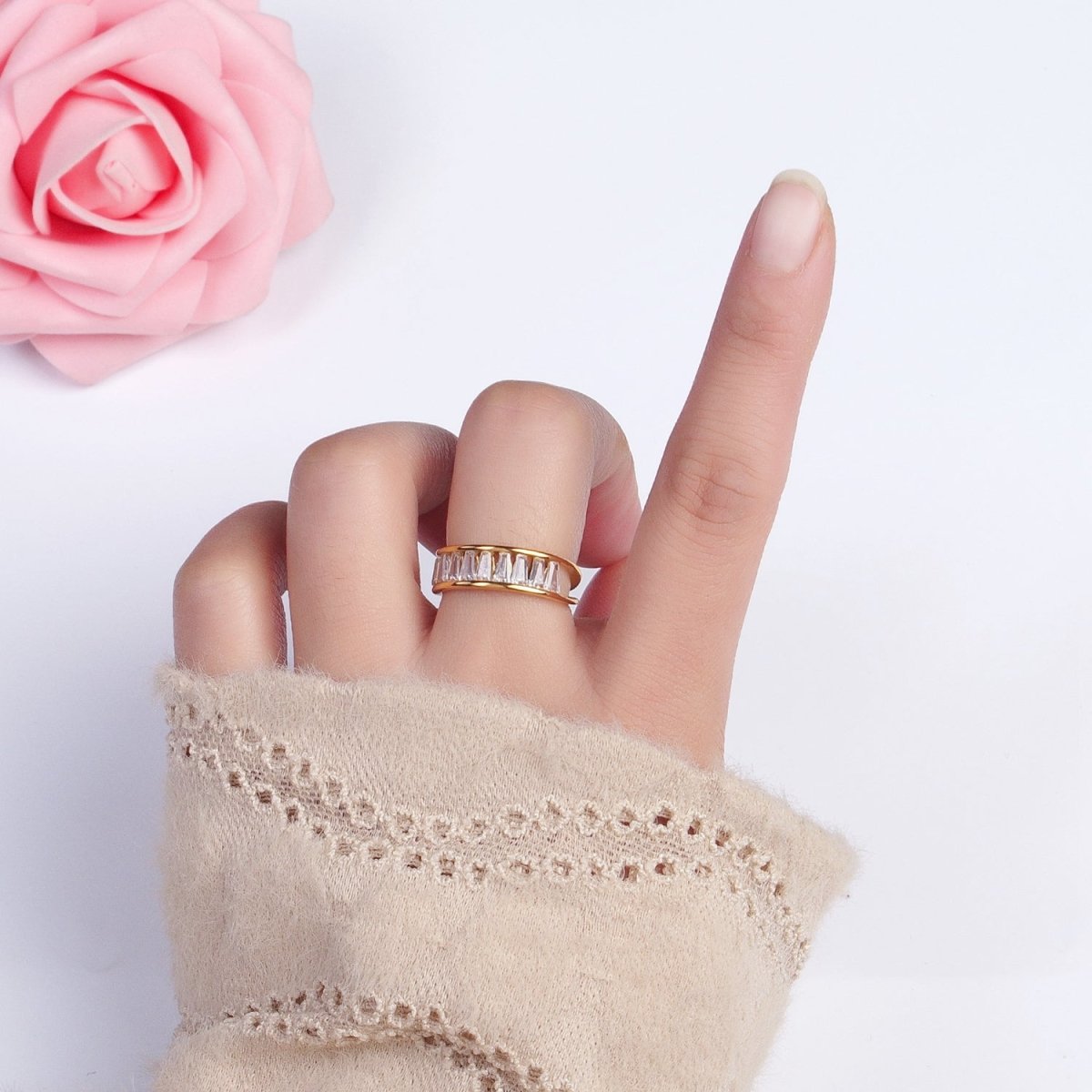 Stainless Steel Clear Baguette Double Band Ring in Gold & Silver | AA-1170~AA-1177