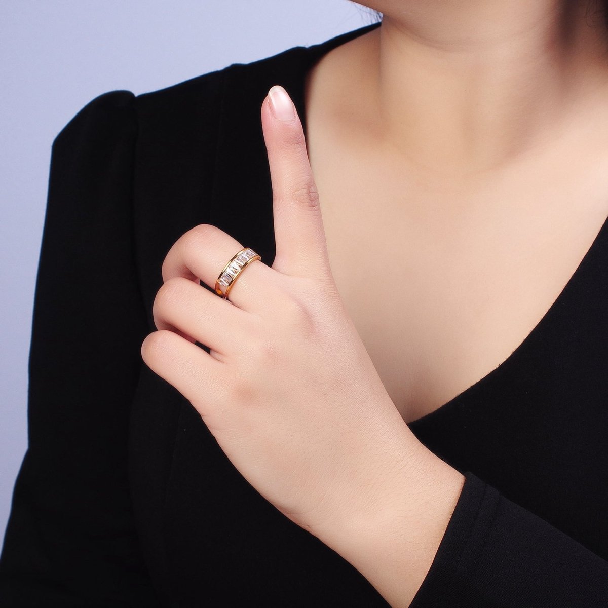 Stainless Steel Clear Baguette Double Band Ring in Gold & Silver | AA-1170~AA-1177