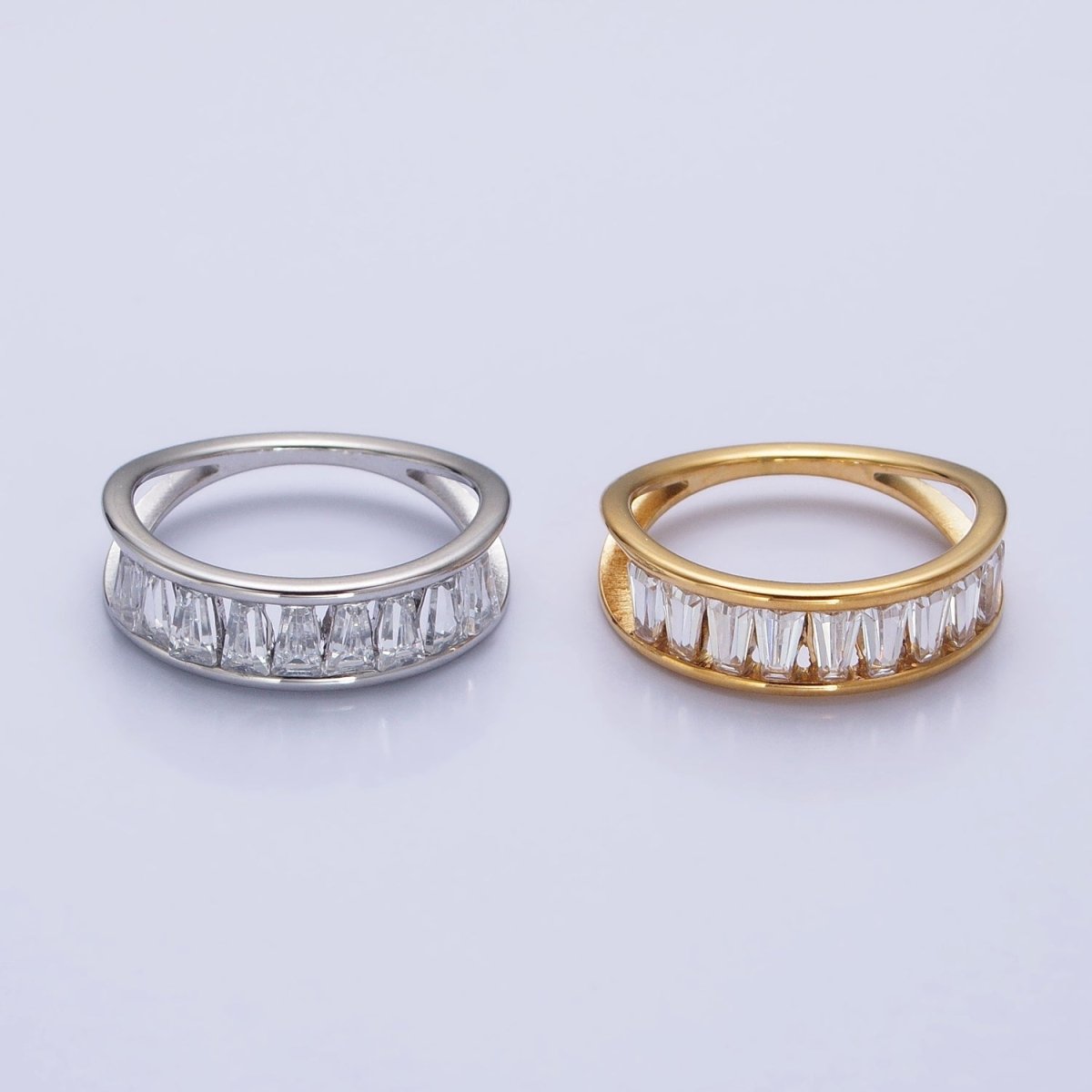 Stainless Steel Clear Baguette Double Band Ring in Gold & Silver | AA-1170~AA-1177