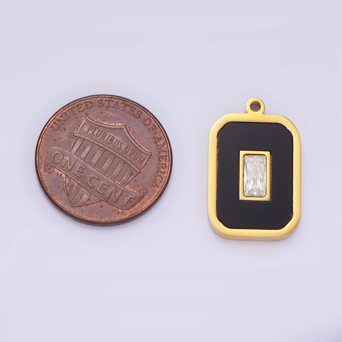 Stainless Steel Clear CZ Baguette Black Tag Charm | P970