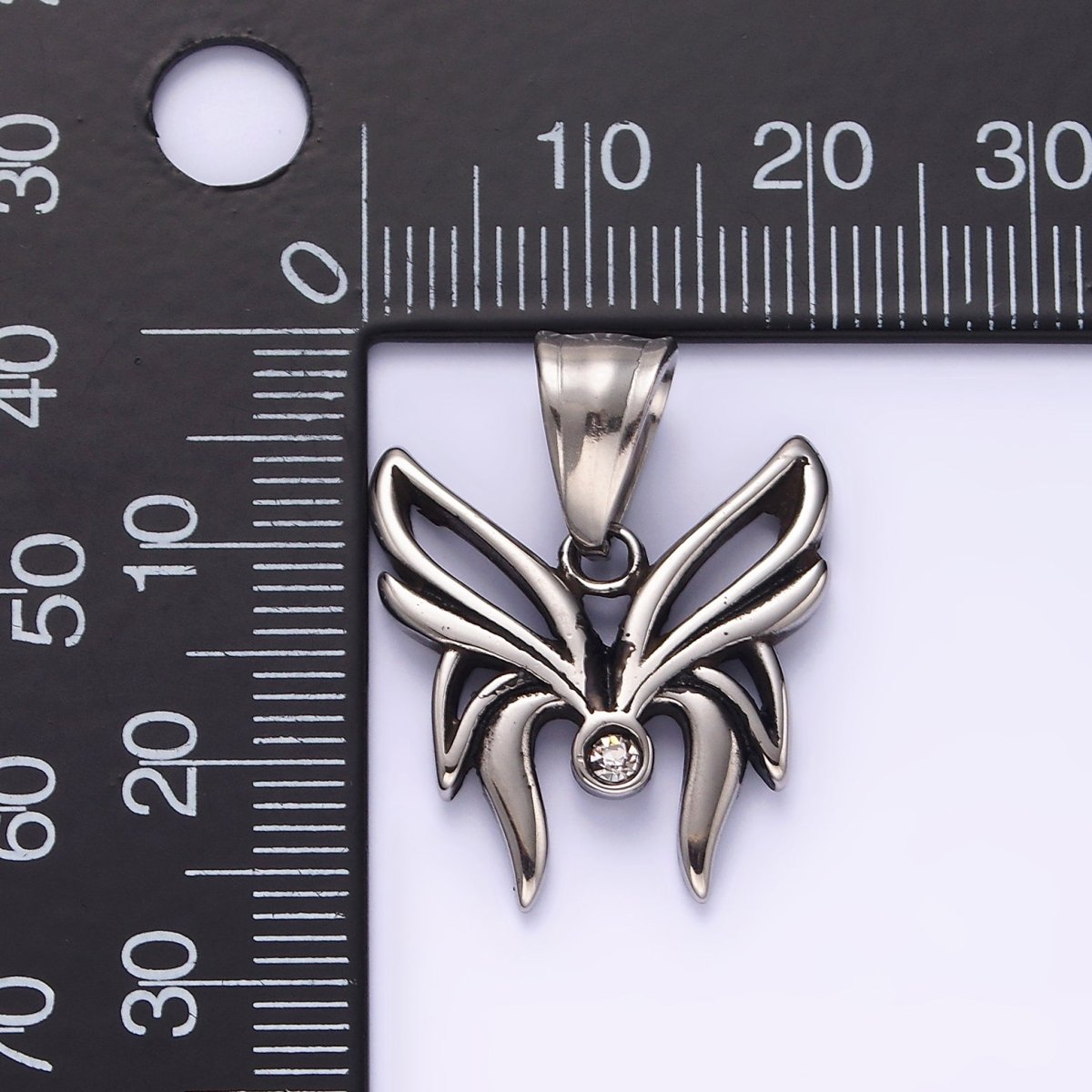 Stainless Steel Clear CZ Butterfly Mariposa Open Wings Pendant | P-742
