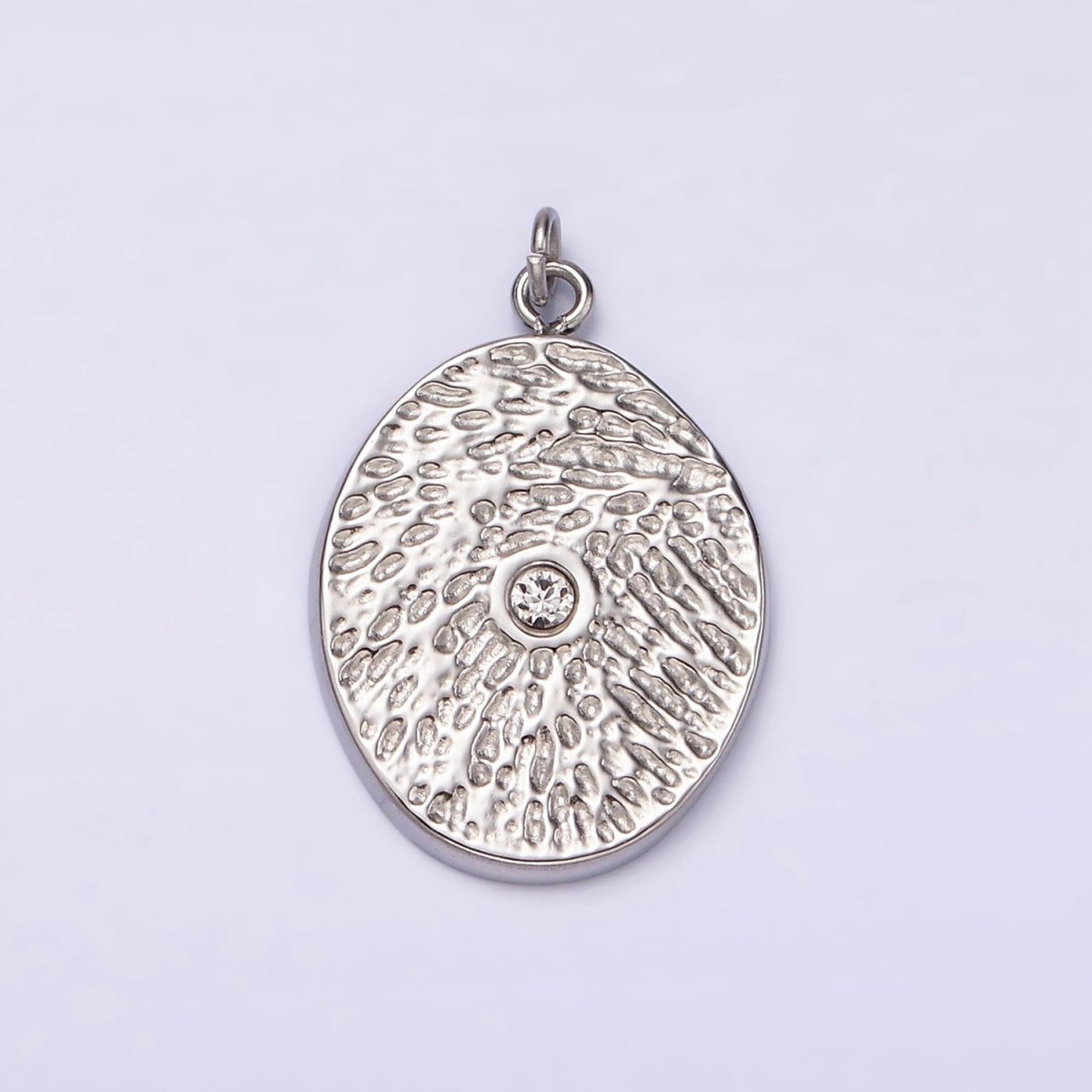 Stainless Steel Clear CZ Dented Oval Charm in Gold & Silver | P1310