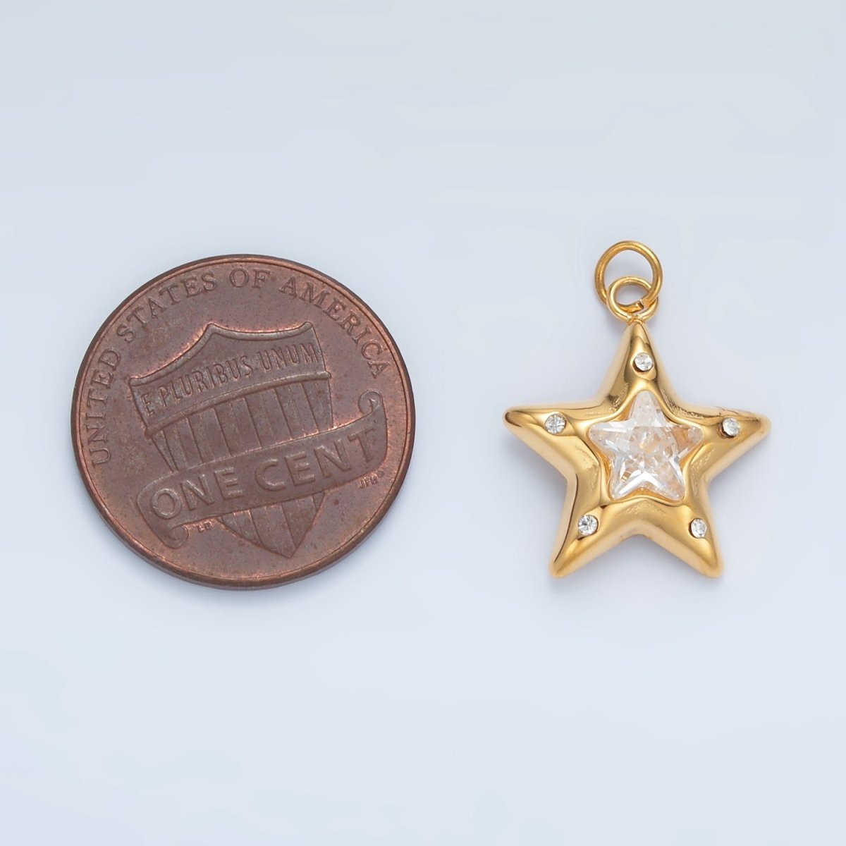 Stainless Steel Clear CZ Dotted Celestial Star Charm | P701