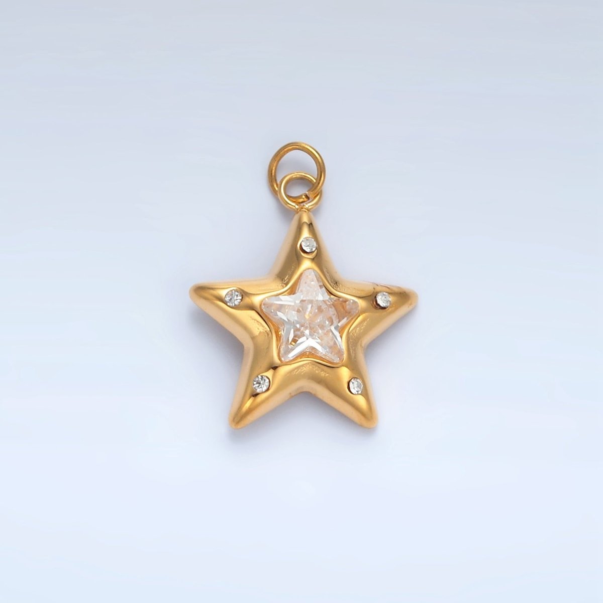 Stainless Steel Clear CZ Dotted Celestial Star Charm | P701