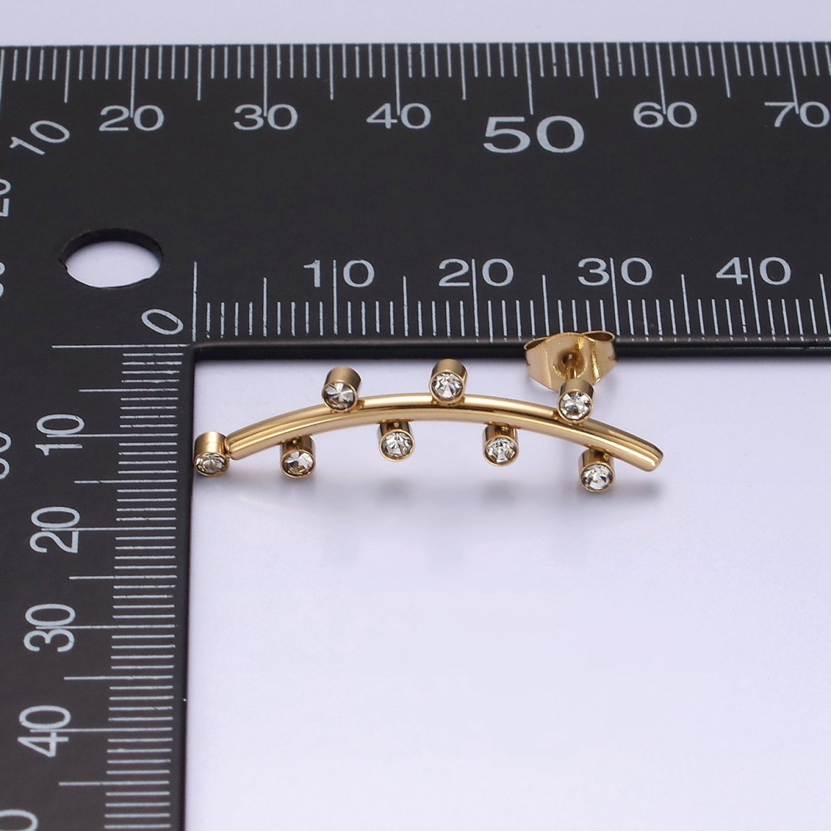 Stainless Steel Clear CZ Dotted Curved Band Stud Earrings in Gold & Silver | AE869 AE870