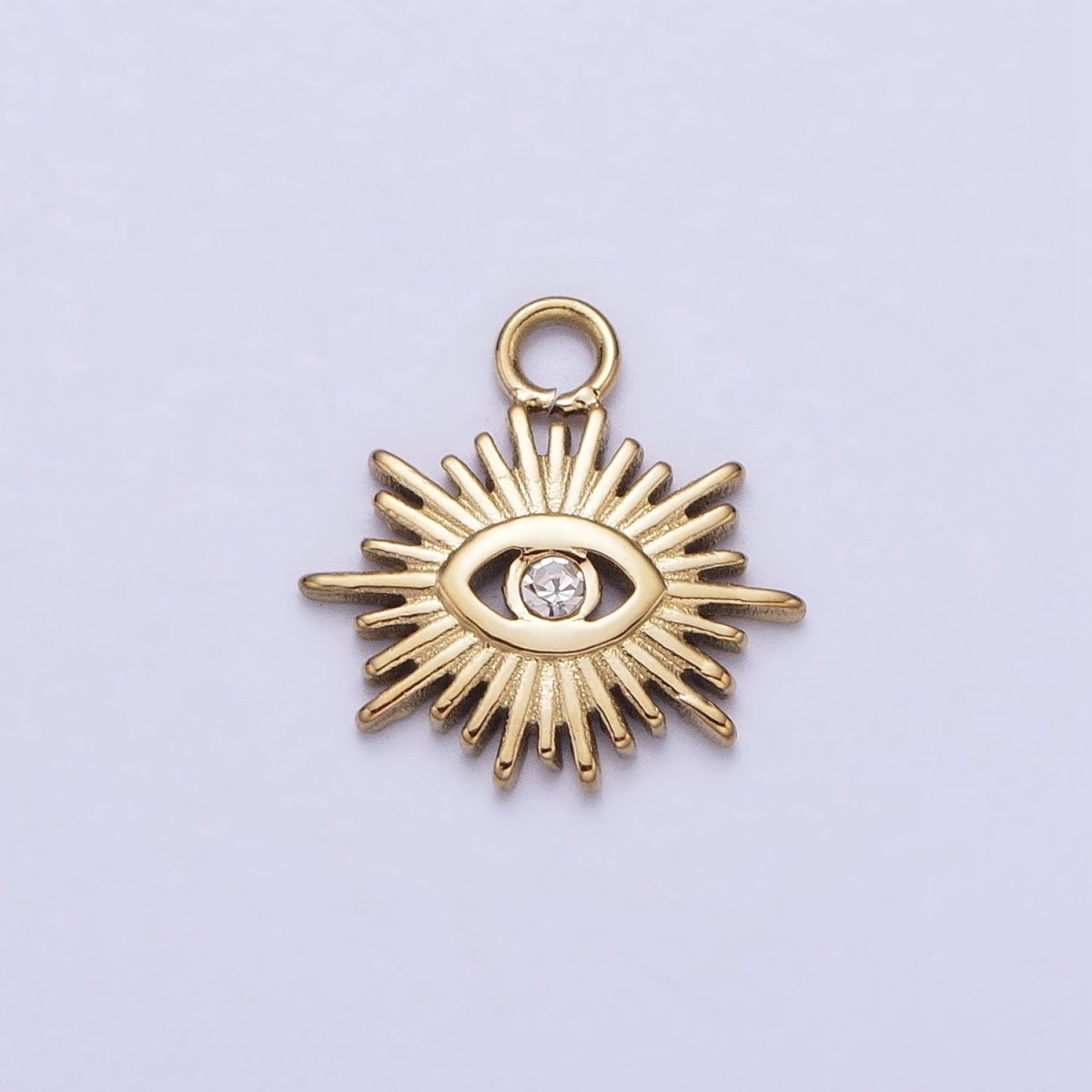 Stainless Steel Clear CZ Evil Eye Sunburst Protection Charm in Gold & Silver | P-888