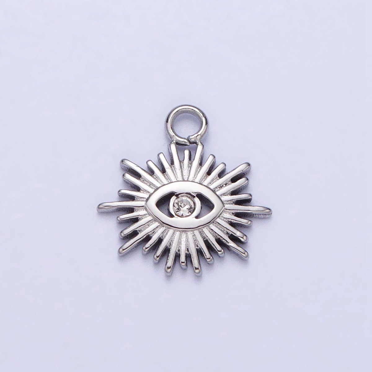 Stainless Steel Clear CZ Evil Eye Sunburst Protection Charm in Gold & Silver | P-888