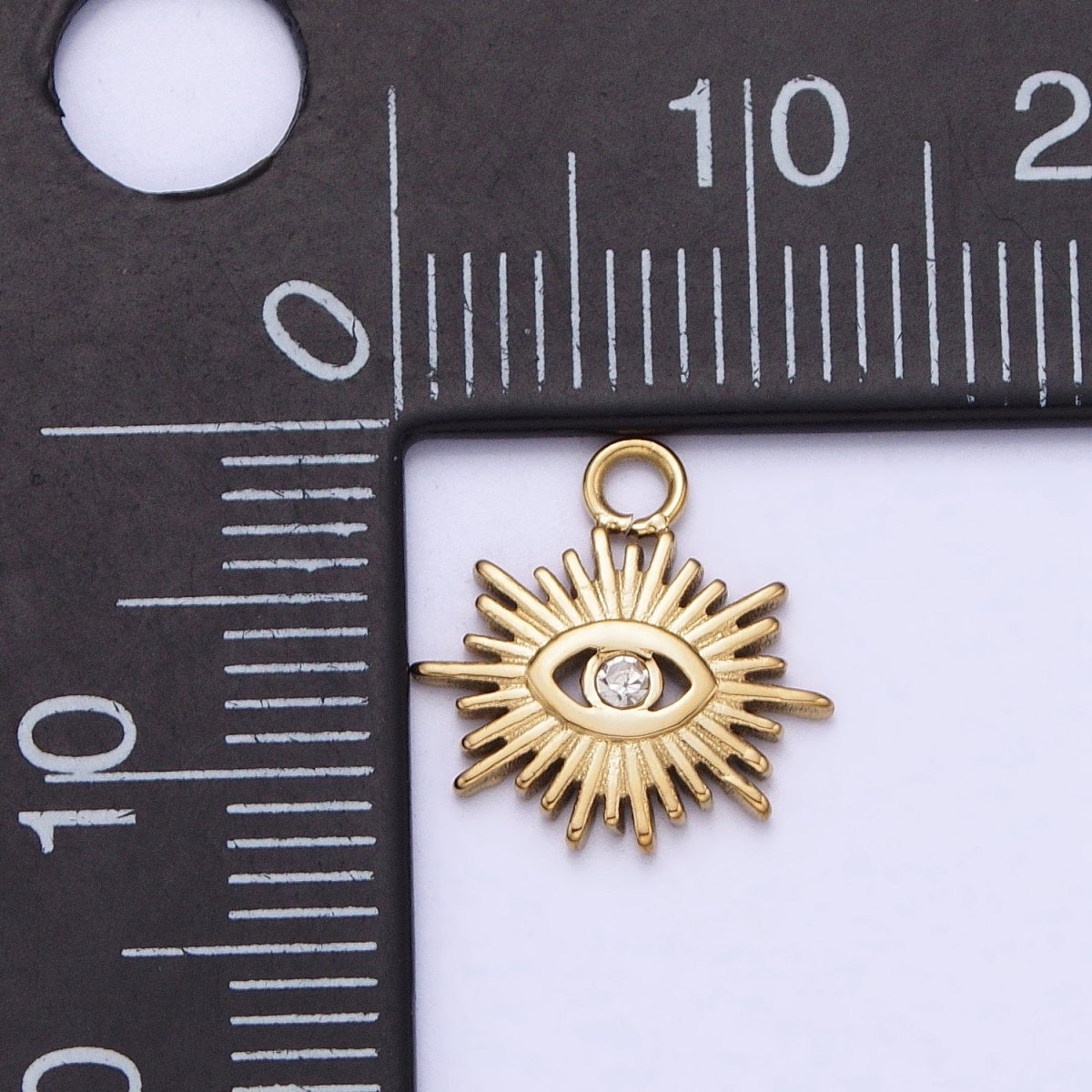 Stainless Steel Clear CZ Evil Eye Sunburst Protection Charm in Gold & Silver | P-888