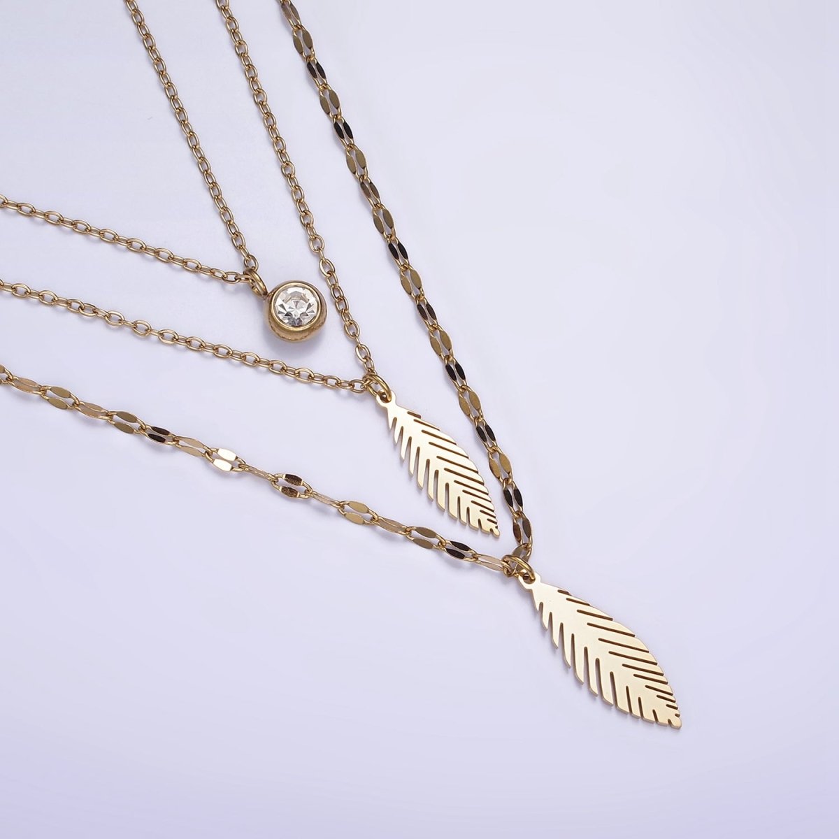 Stainless Steel Clear CZ Flower Cable Unique Double Layer Double Layer Stack Necklace | WA-2071 Clearance Pricing - DLUXCA