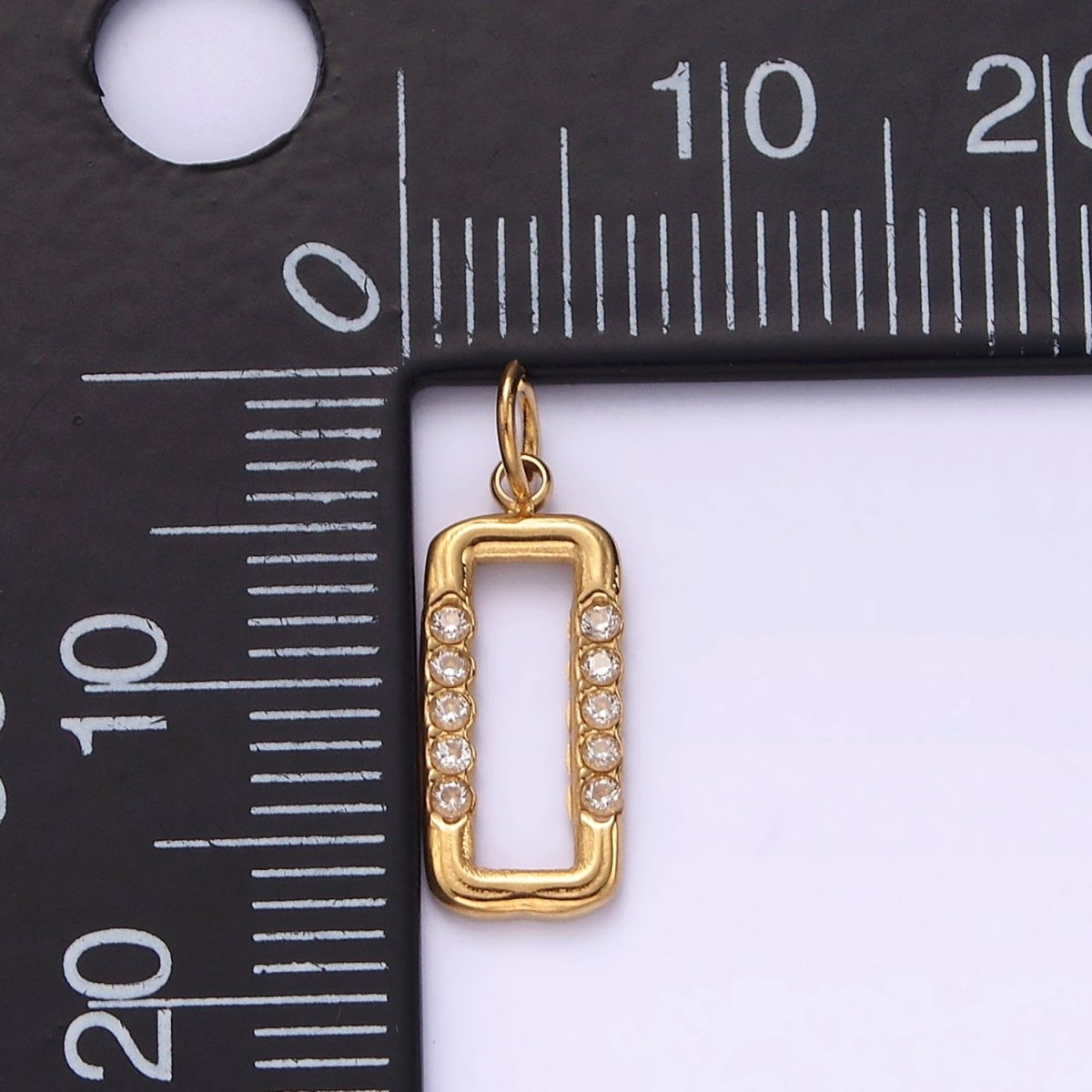 Stainless Steel Clear CZ Lined 14.5mm Open Rectangle Charm P-618