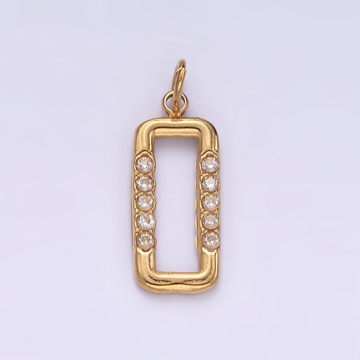 Stainless Steel Clear CZ Lined 14.5mm Open Rectangle Charm P-618