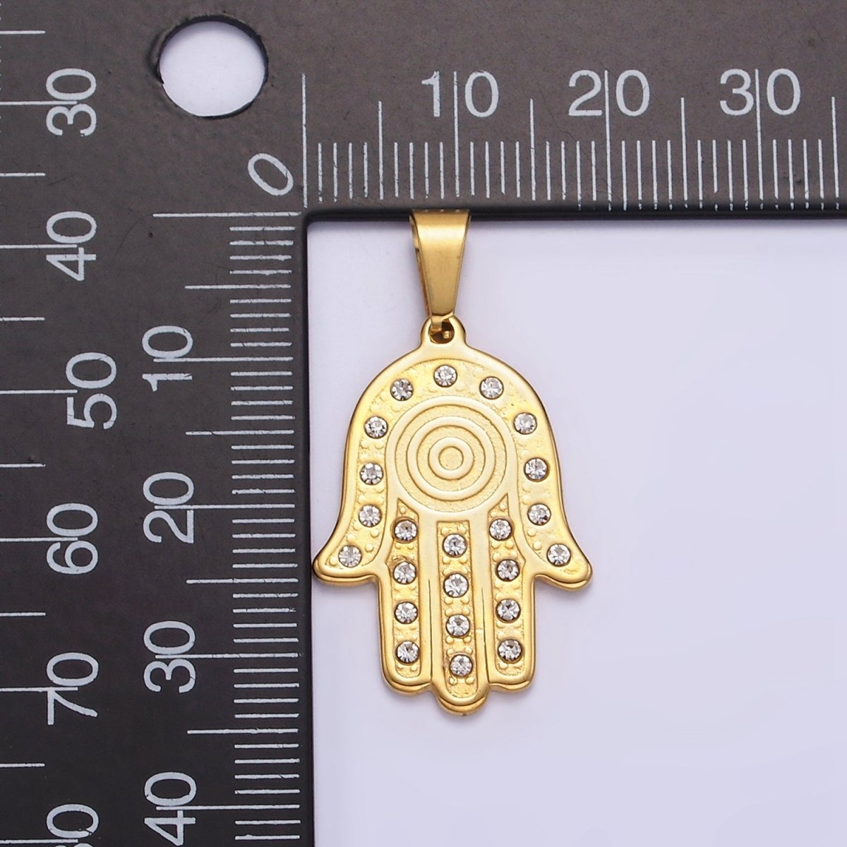 Stainless Steel Clear CZ Lined Hamsa Hand Pendant in Gold & Silver | P-728
