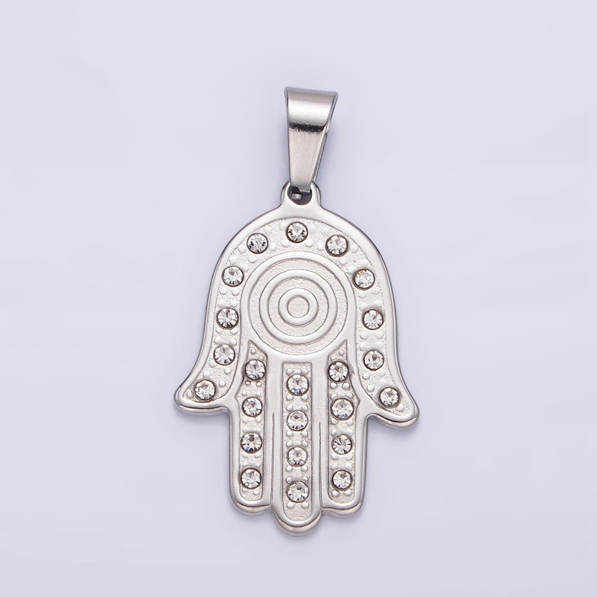 Stainless Steel Clear CZ Lined Hamsa Hand Pendant in Gold & Silver | P-728