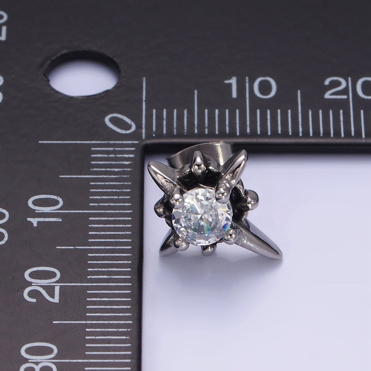 Stainless Steel Clear CZ North Star Stud Earrings | AB1142 - DLUXCA