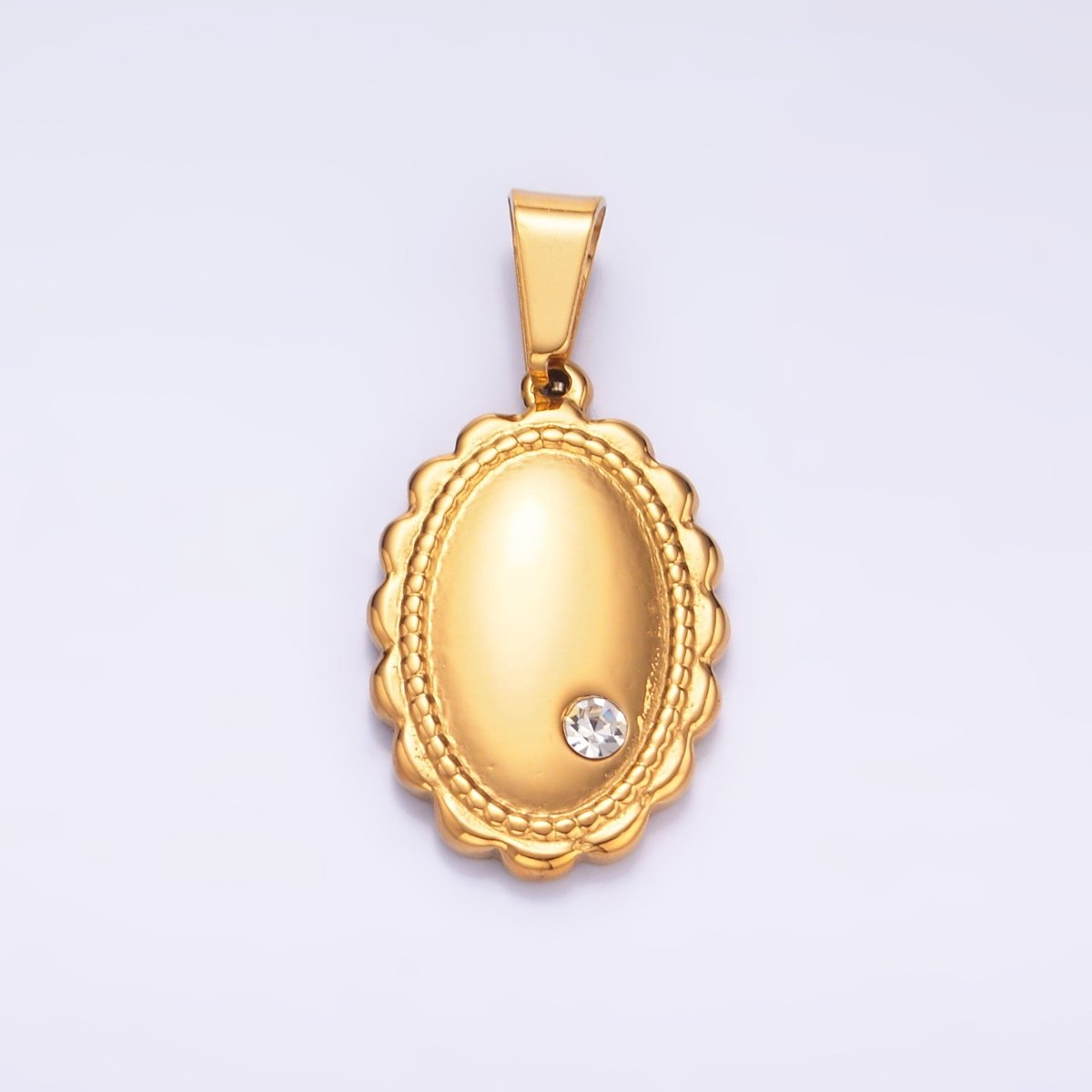 Stainless Steel Clear CZ Oval Quilted Minimalist Pendant | P719 - DLUXCA