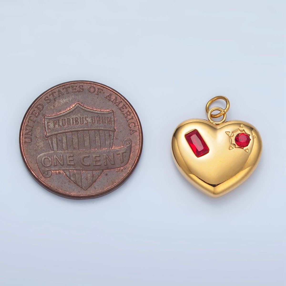 Stainless Steel Clear, Green, Red CZ Baguette Star Chubby Heart Charm | P694