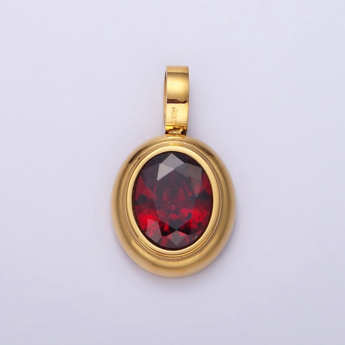 Stainless Steel Clear, Green, Red, Pink Multifaceted CZ Oval Pendant | P-839~P-840