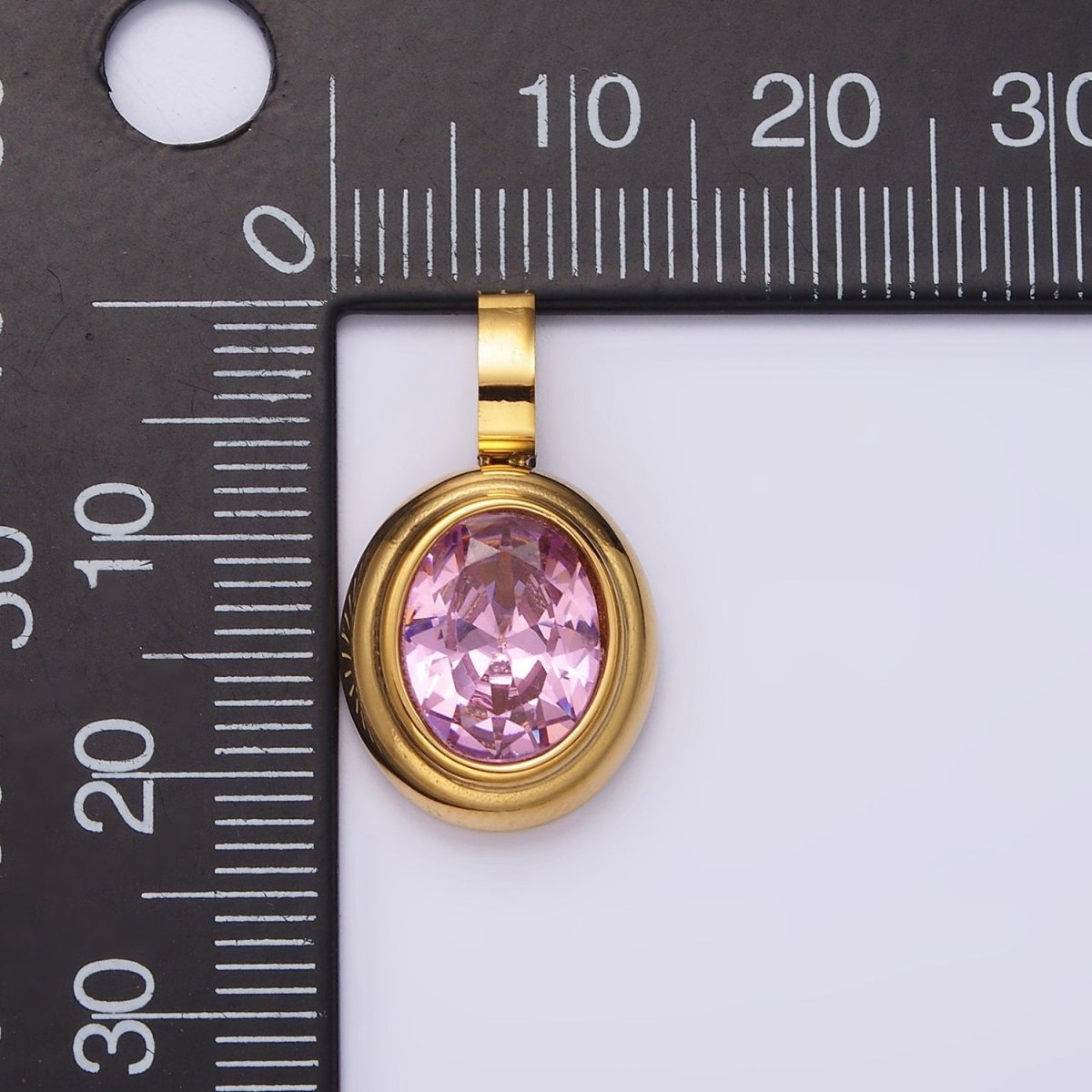 Stainless Steel Clear, Green, Red, Pink Multifaceted CZ Oval Pendant | P-839~P-840