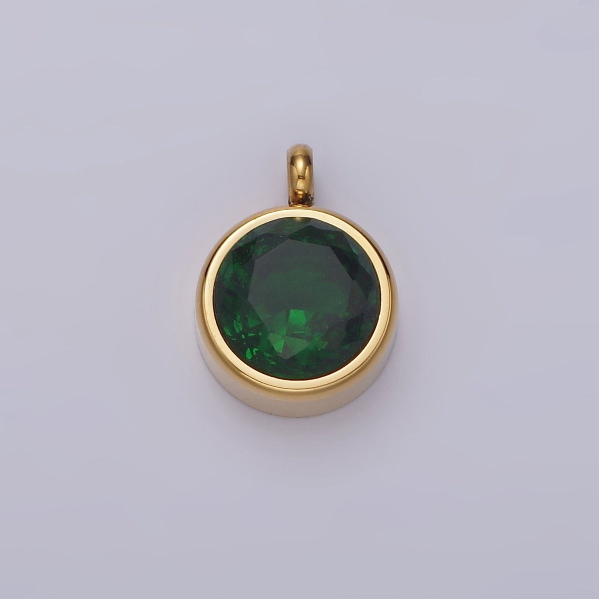 Stainless Steel Clear, Pink, Black, Green CZ Round Bezel Minimalist Charm | P-641 ~ P-644