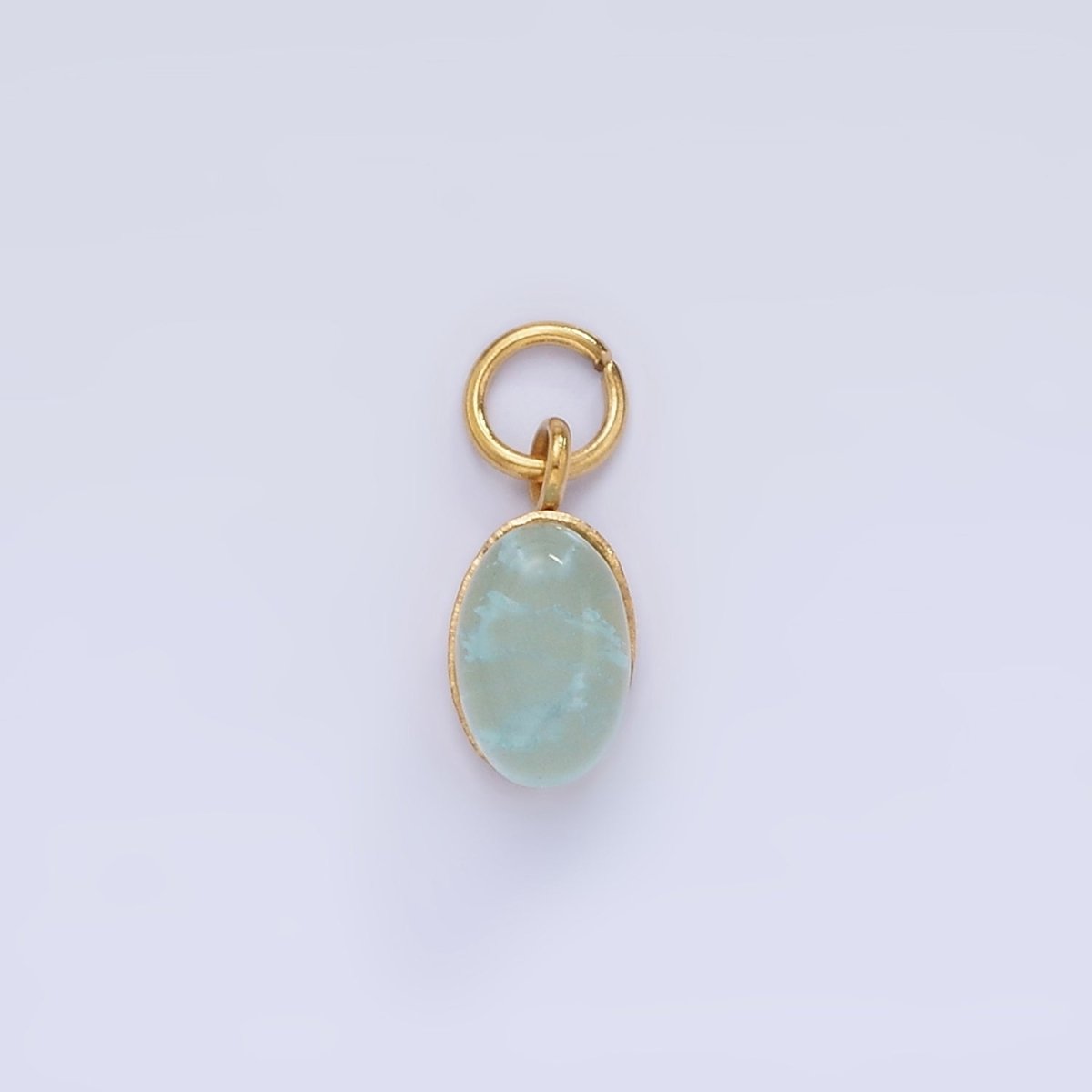 Stainless Steel Clear, Pink, Teal Agate Gemstone Oval Charm | P985
