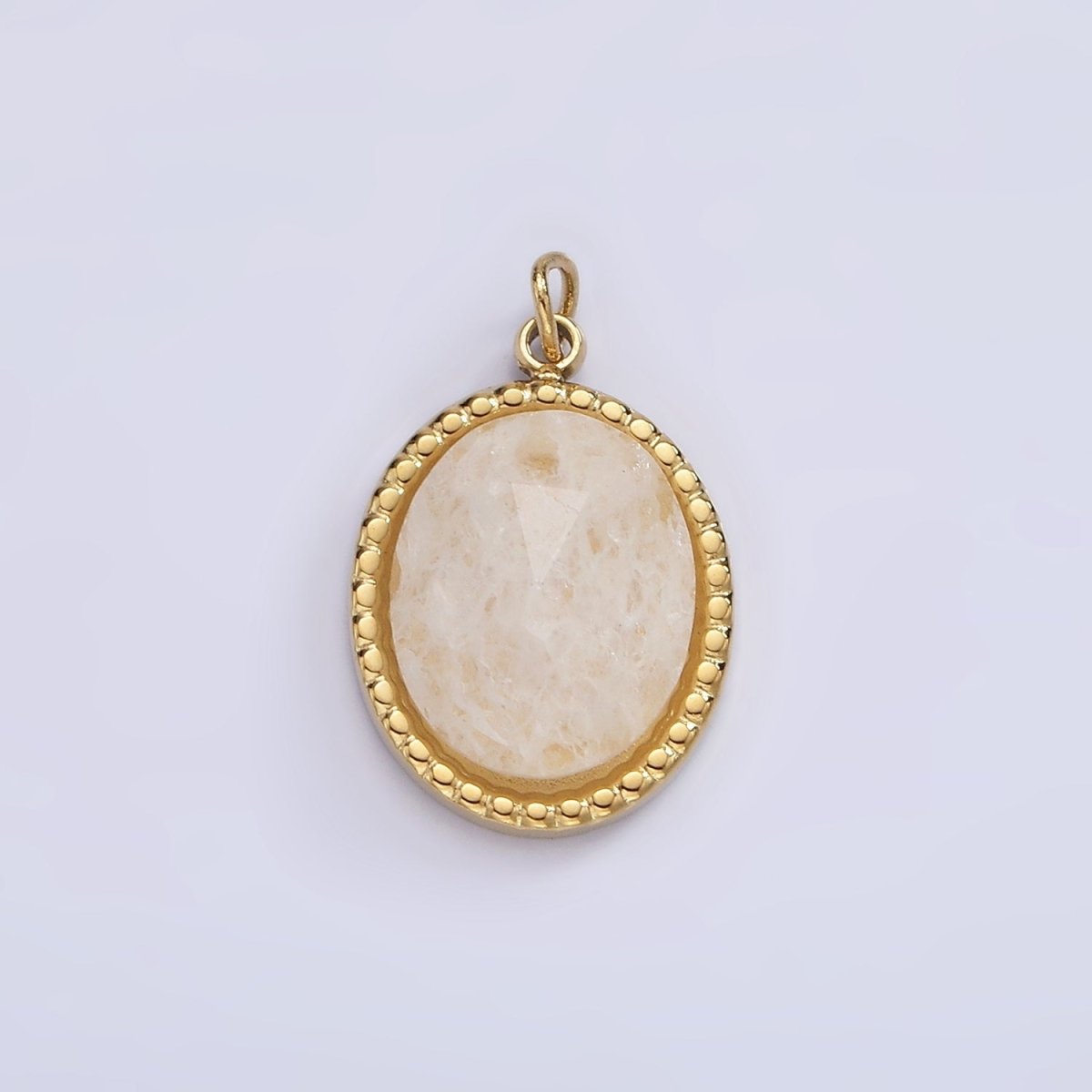 Stainless Steel Clear Quartz, Amazonite, Zoisite, Aventurine, Lapis Lazuli Bezel Oval Charm in Silver & Gold | P690-p692