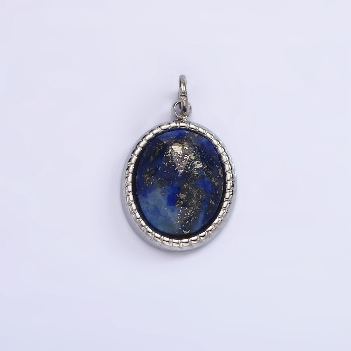 Stainless Steel Clear Quartz, Amazonite, Zoisite, Aventurine, Lapis Lazuli Bezel Oval Charm in Silver & Gold | P690-p692