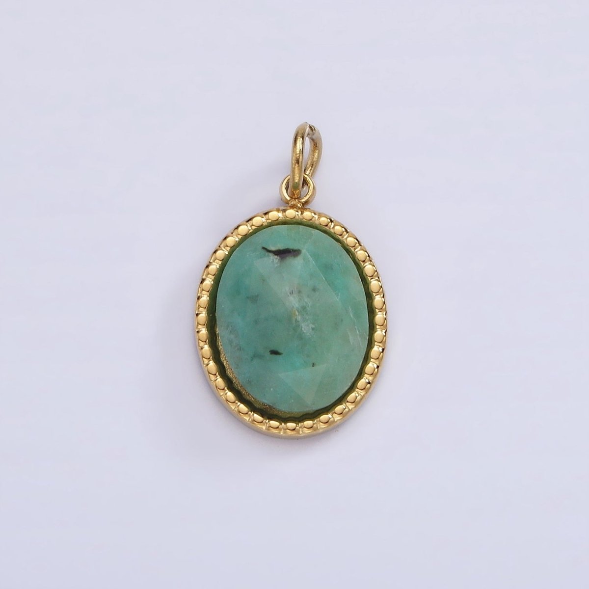 Stainless Steel Clear Quartz, Amazonite, Zoisite, Aventurine, Lapis Lazuli Bezel Oval Charm in Silver & Gold | P690-p692