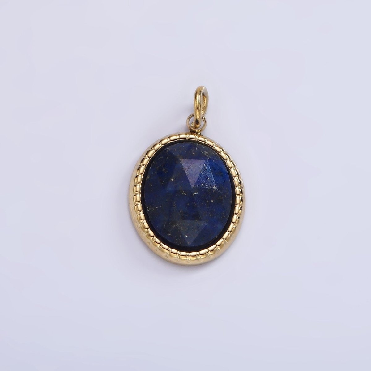 Stainless Steel Clear Quartz, Amazonite, Zoisite, Aventurine, Lapis Lazuli Bezel Oval Charm in Silver & Gold | P690-p692