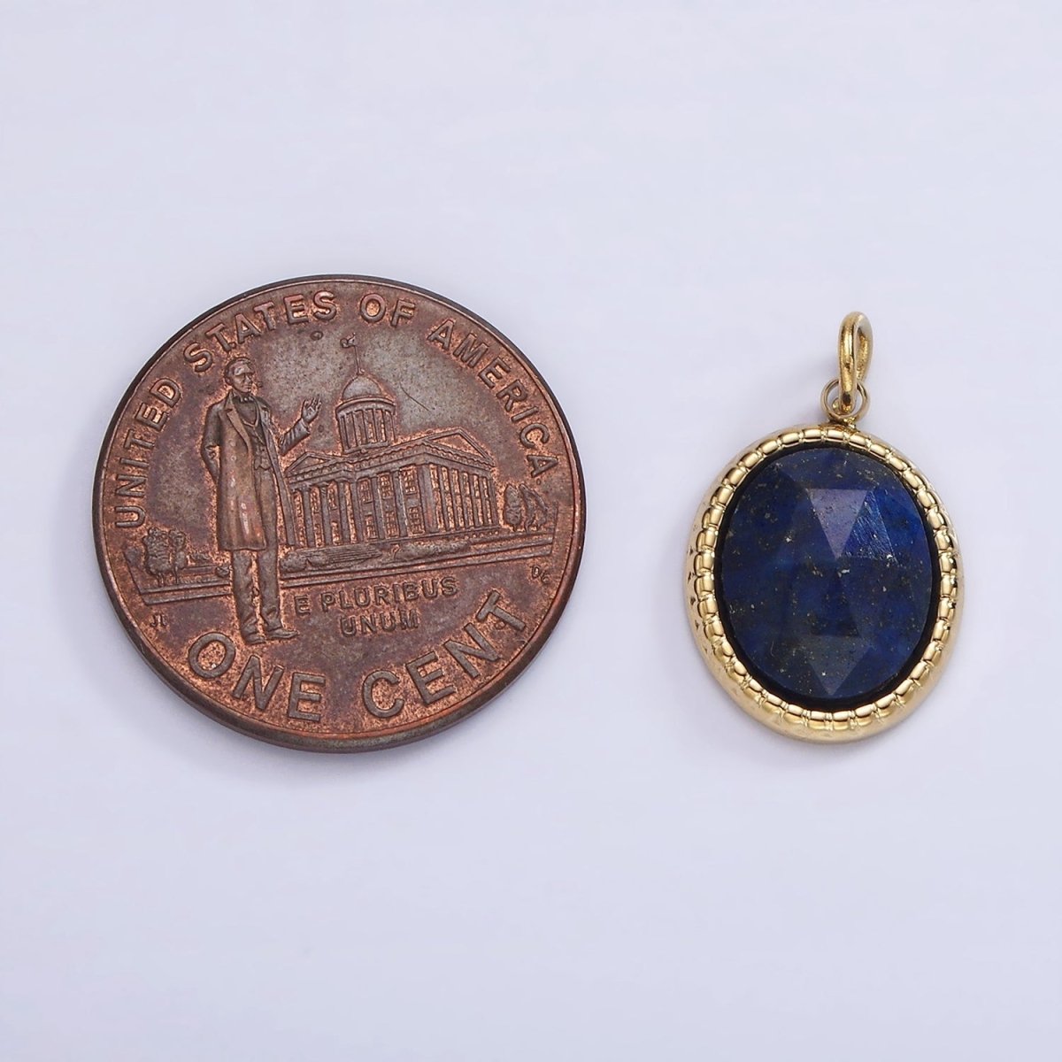 Stainless Steel Clear Quartz, Amazonite, Zoisite, Aventurine, Lapis Lazuli Bezel Oval Charm in Silver & Gold | P690-p692