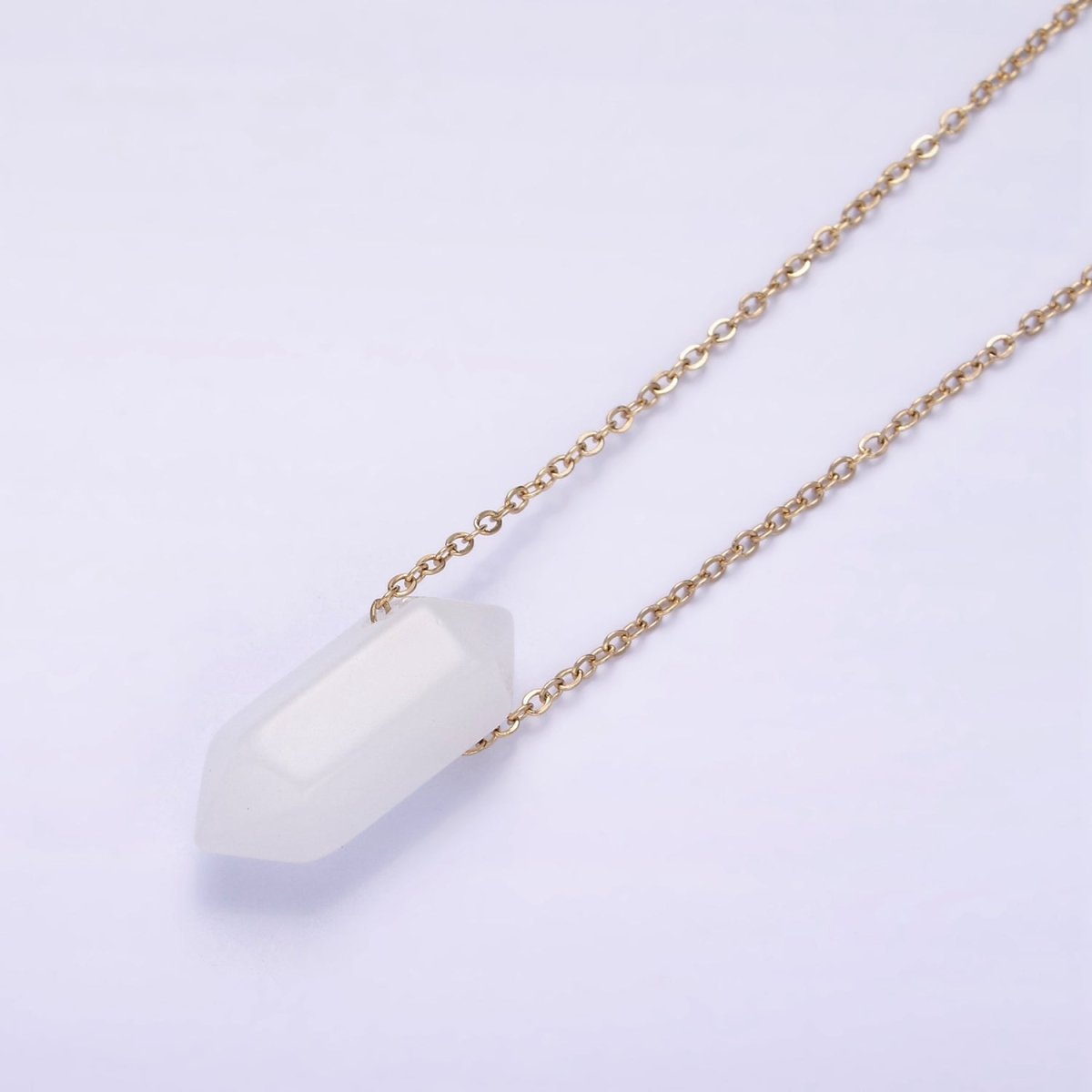 Stainless Steel Clear Quartz Gemstone 17" Cable Chain Necklace w. 2 Inch Extender | WA - 2544 - DLUXCA