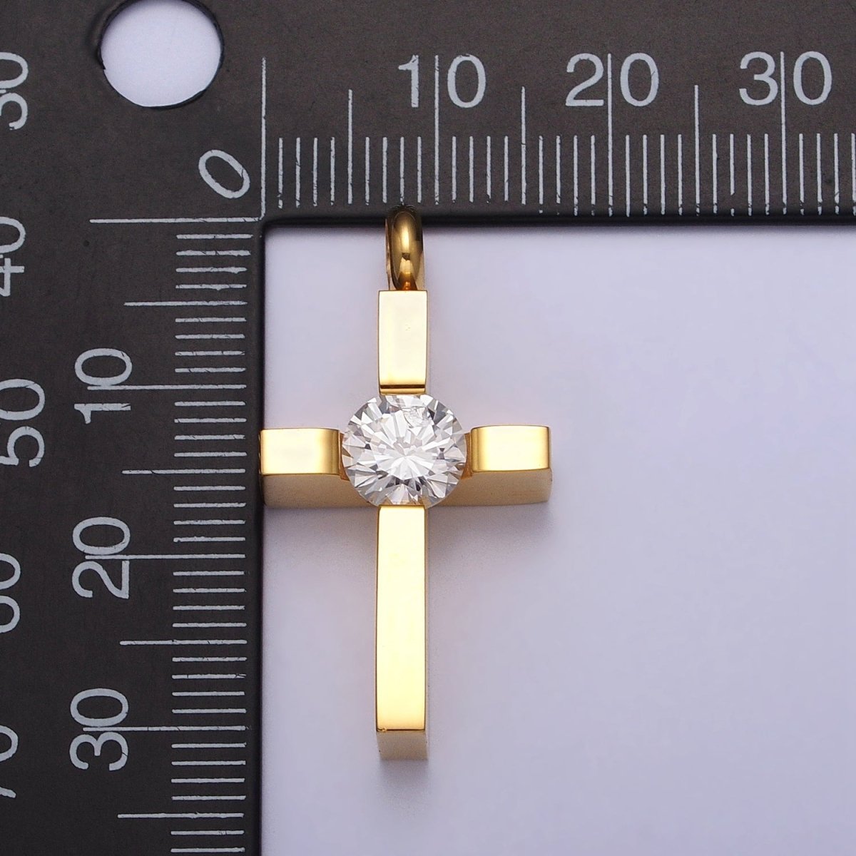 OS Stainless Steel Clear Round CZ Religious Latin Cross Pendant in Gold & Silver  J-497 J-506